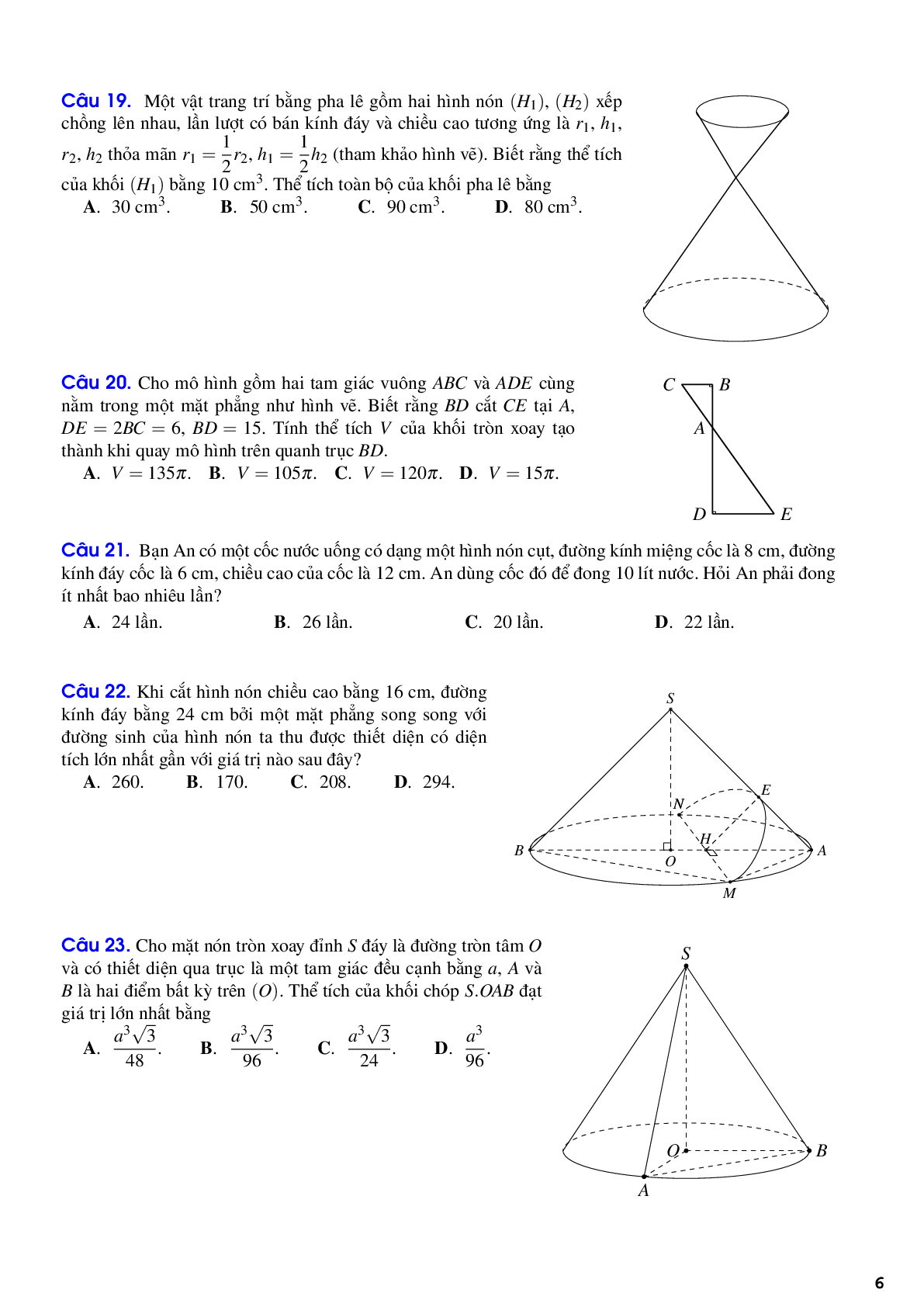 Lý thuyết và bái tập mặt nón, mặt trụ và mặt cầu có đáp án (trang 6)