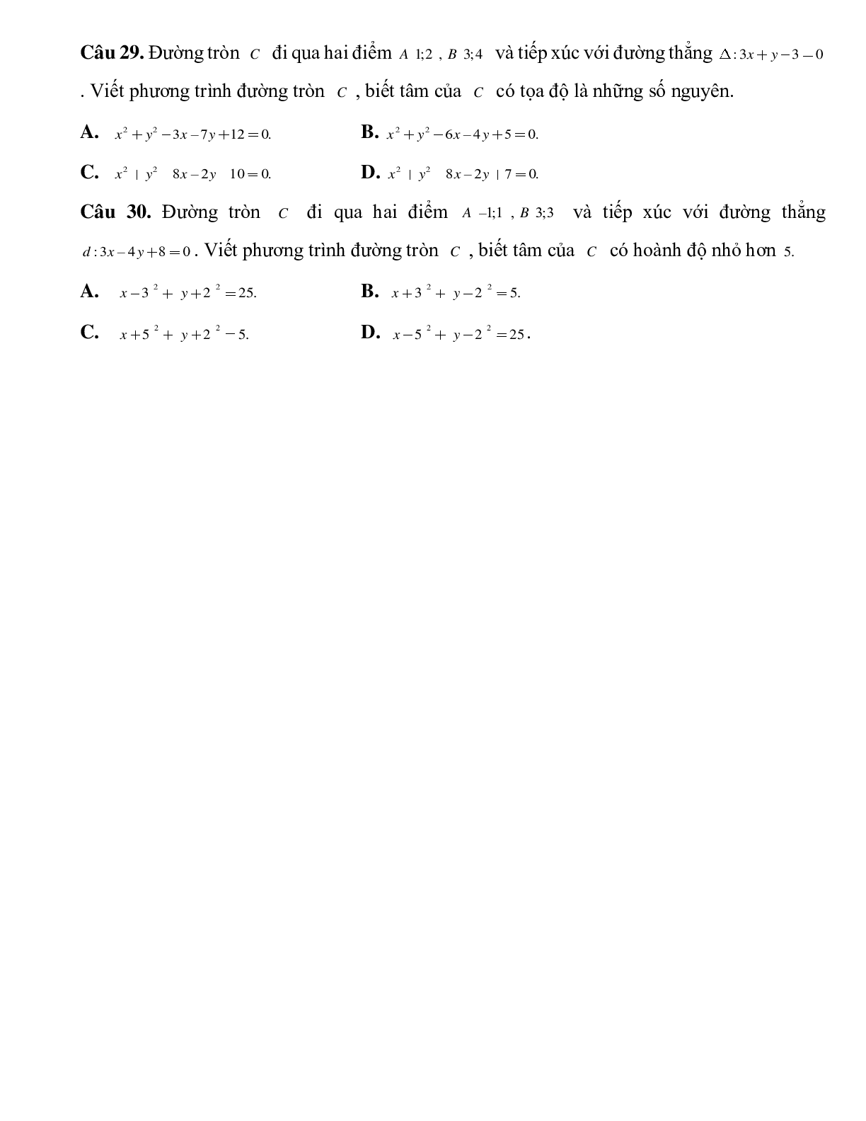 Bài tập tự luyện Lập phương trình đường tròn chọn lọc (trang 6)