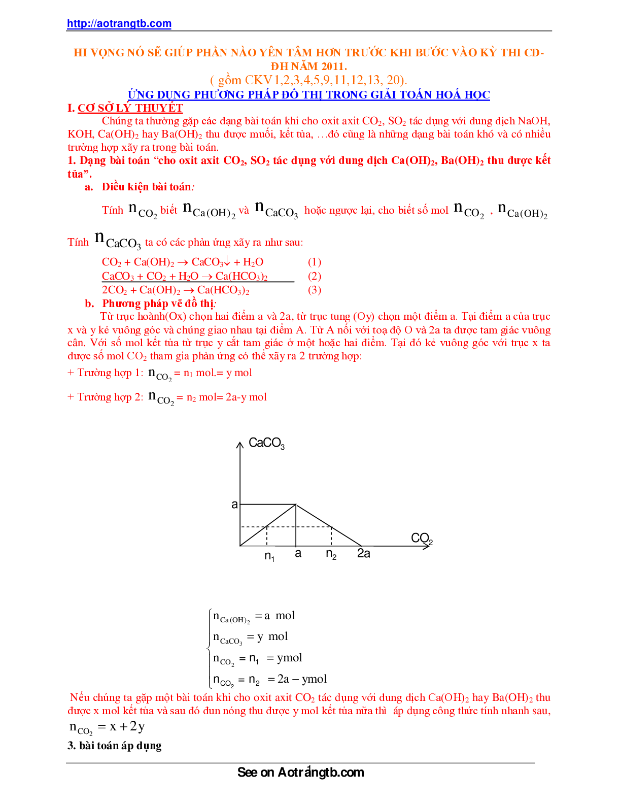 Bài tập về ứng dụng phương pháp đồ thị trong giải toán hóa học (trang 1)