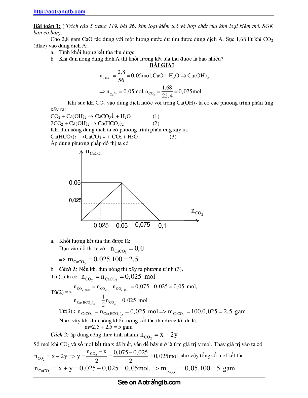 Bài tập về ứng dụng phương pháp đồ thị trong giải toán hóa học (trang 2)