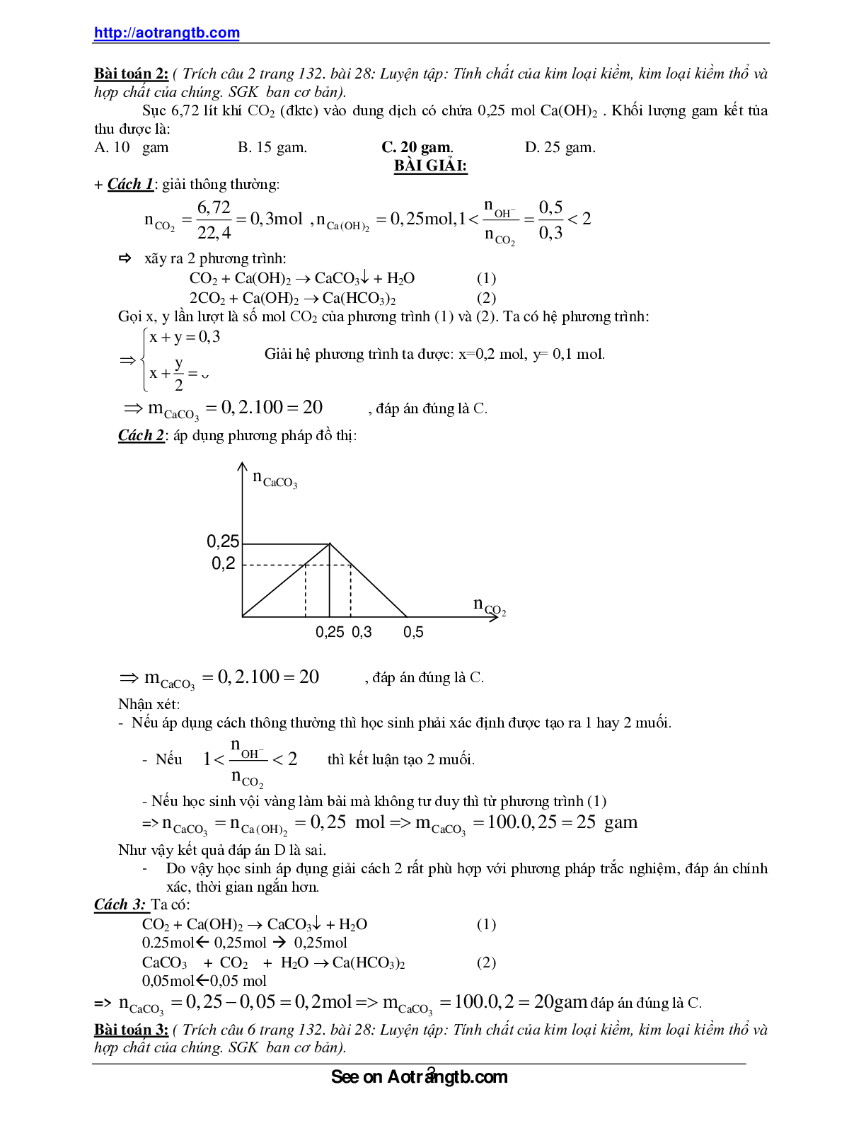 Bài tập về ứng dụng phương pháp đồ thị trong giải toán hóa học (trang 3)