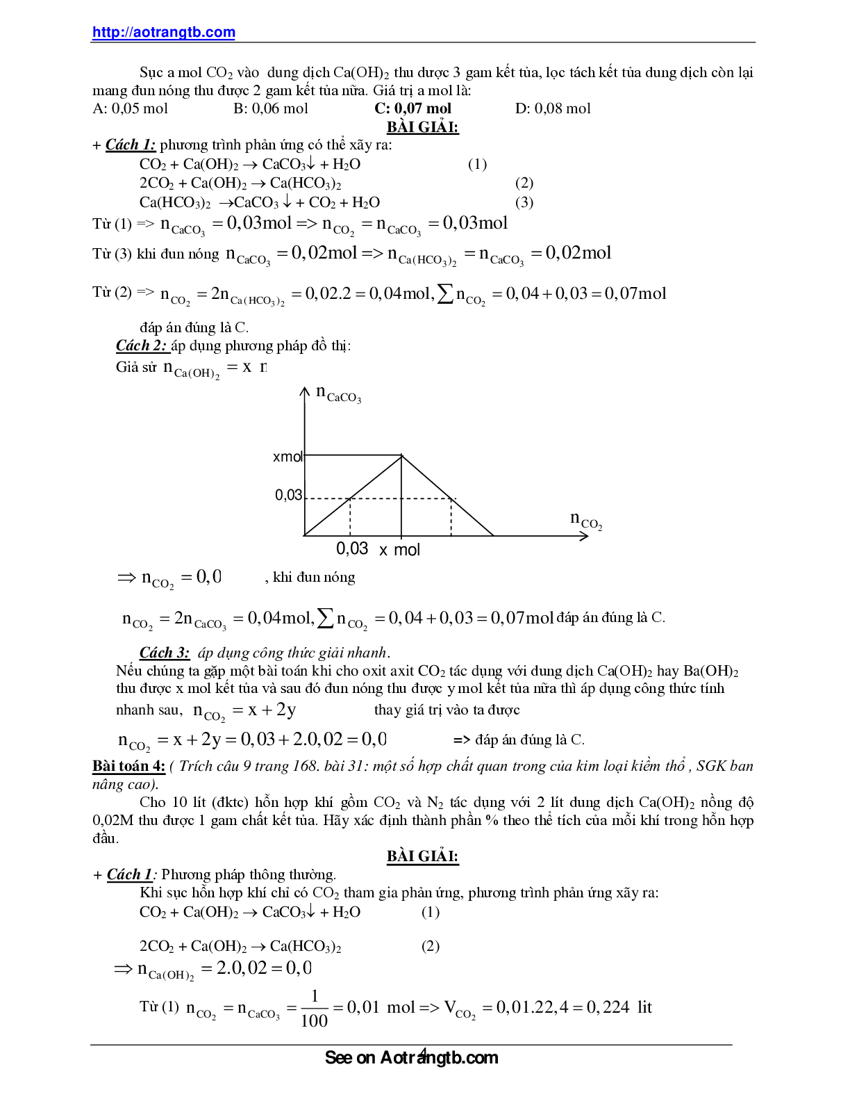 Bài tập về ứng dụng phương pháp đồ thị trong giải toán hóa học (trang 4)