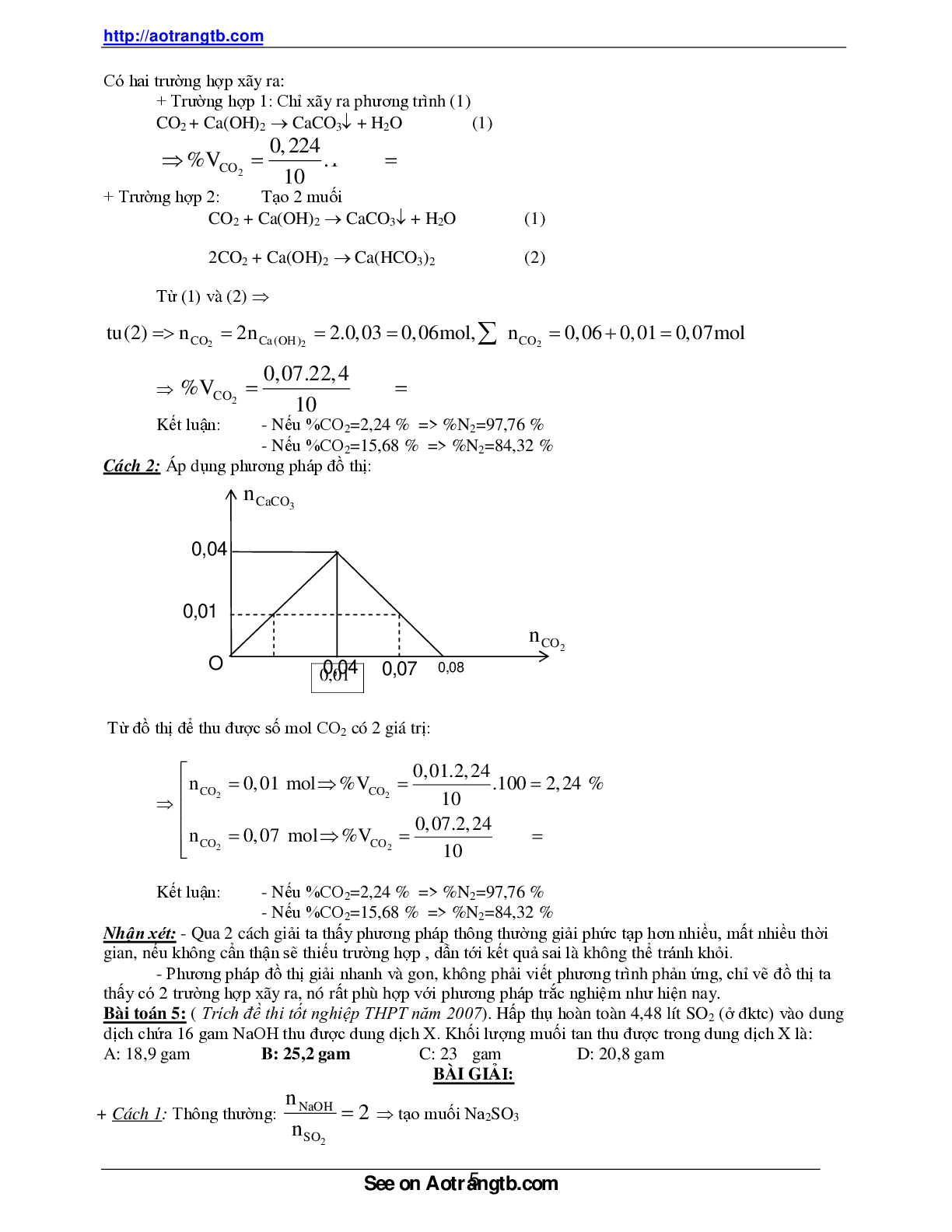 Bài tập về ứng dụng phương pháp đồ thị trong giải toán hóa học (trang 5)