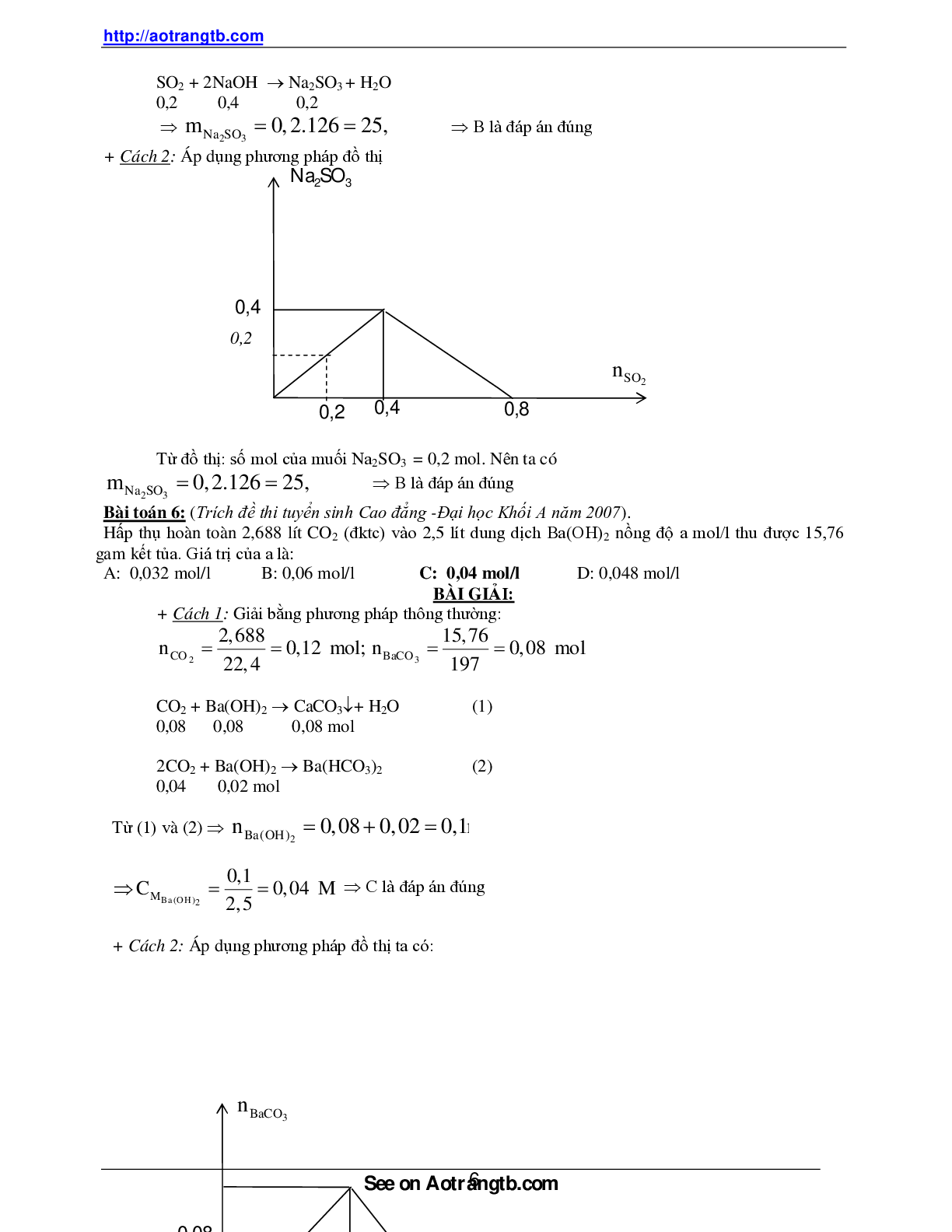Bài tập về ứng dụng phương pháp đồ thị trong giải toán hóa học (trang 6)