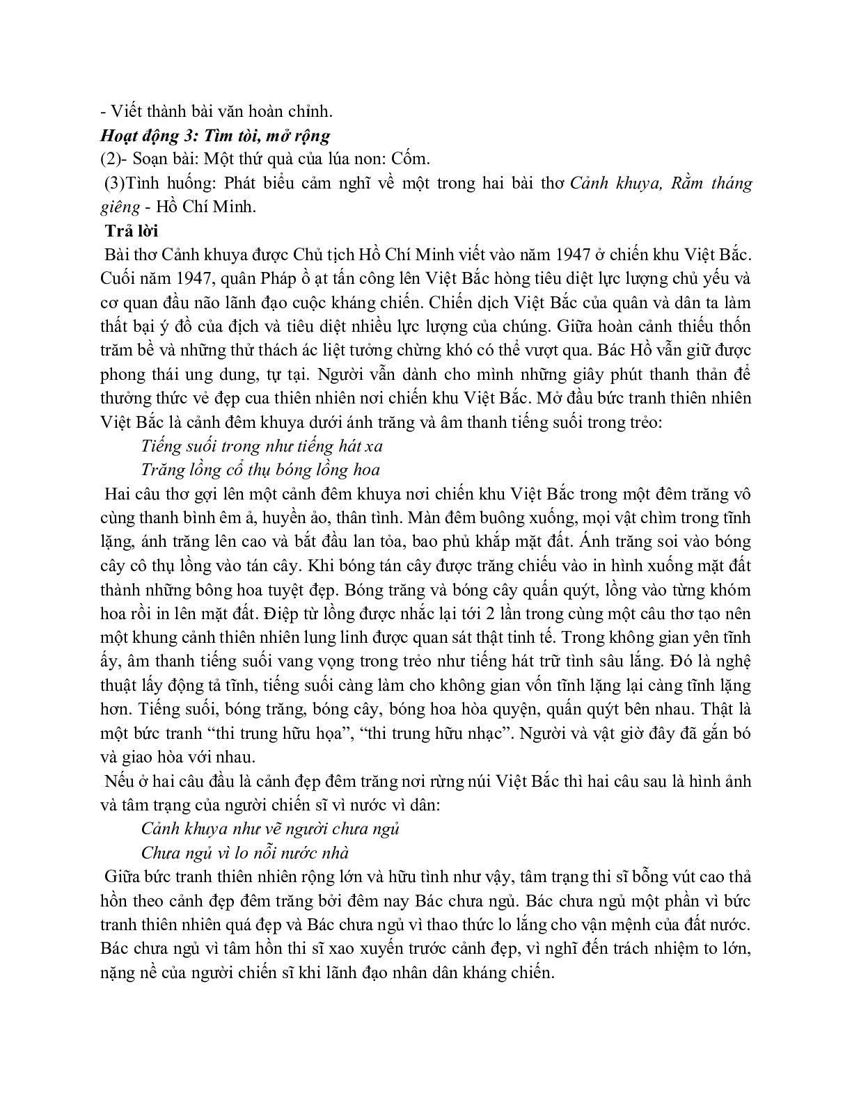 Giáo án ngữ văn lớp 7 Tuần 14 Tiết 56: Phát biểu cảm nghĩ về tác phẩm văn học mới nhất (trang 3)