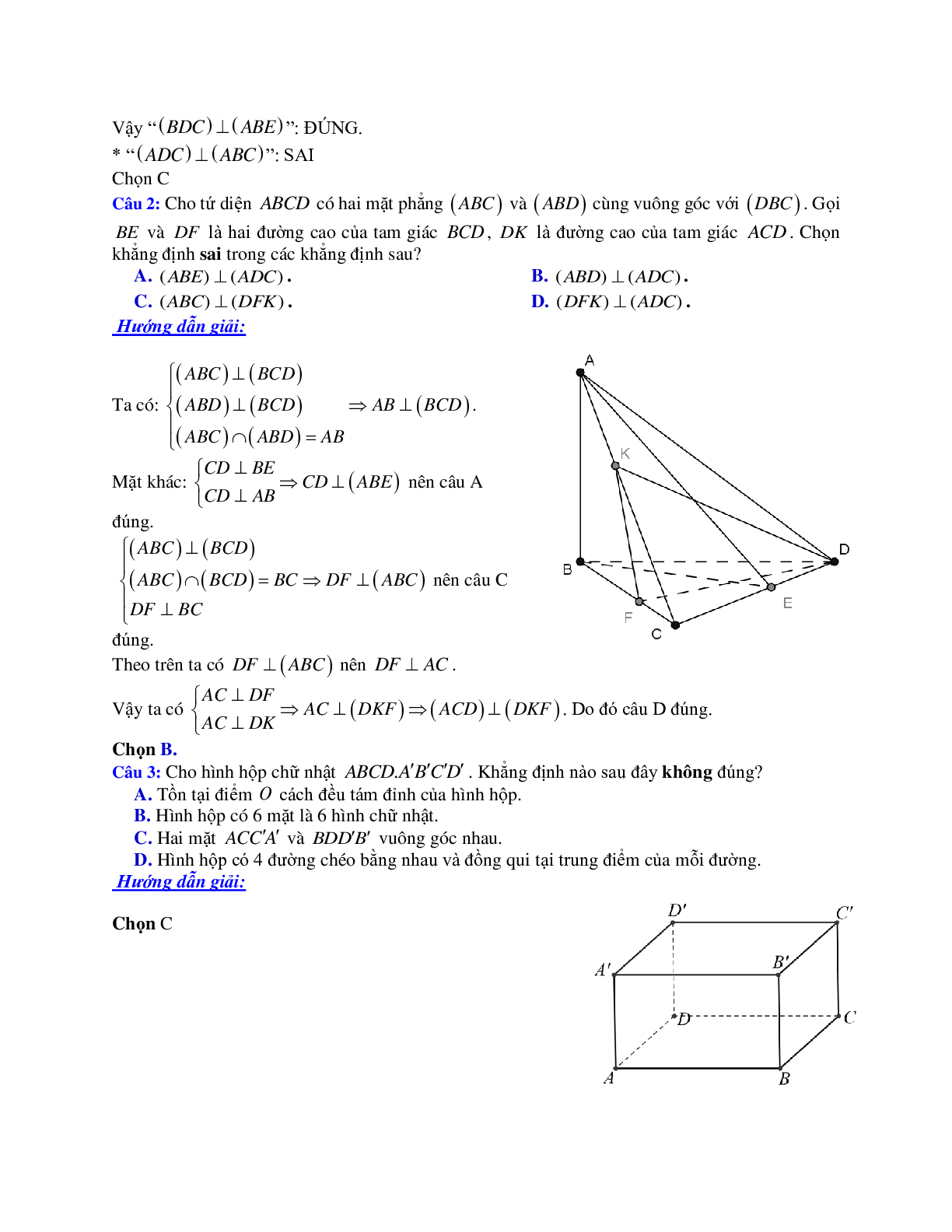 Phương pháp giải và bài tập về Cách chứng minh hai mặt phẳng vuông góc, chứng minh đường thẳng vuông góc với mặt phẳng chọn lọc (trang 2)