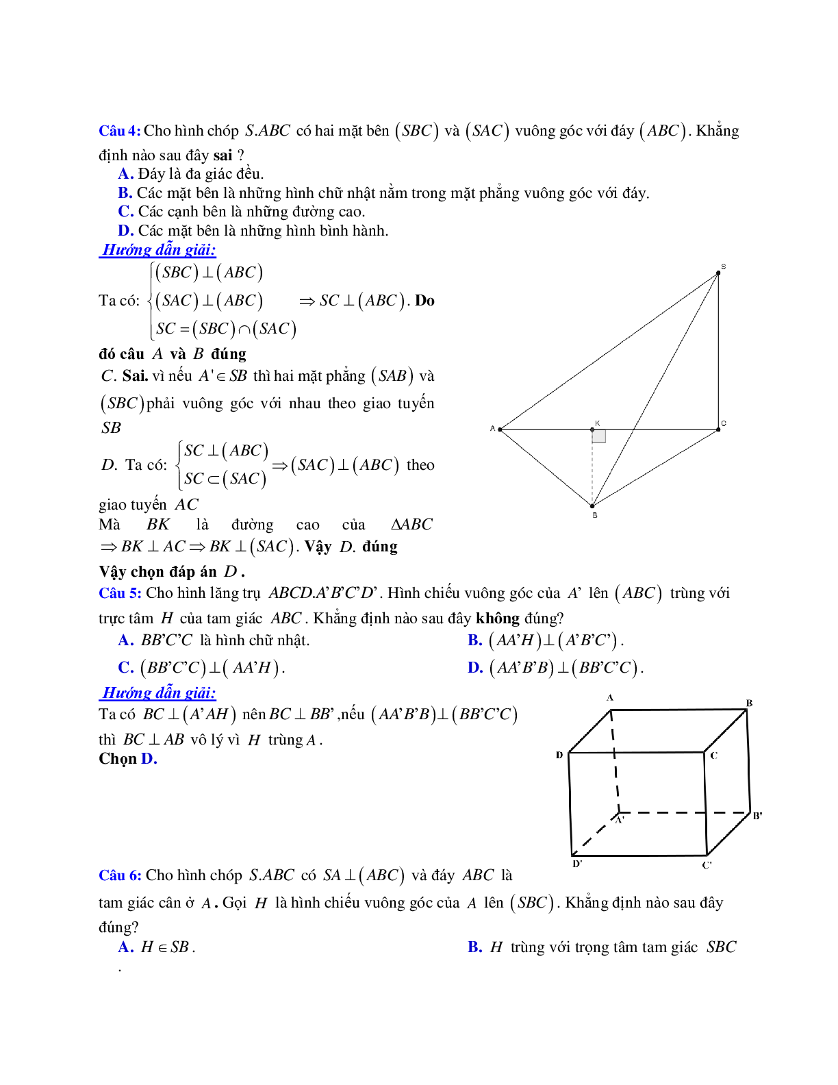 Phương pháp giải và bài tập về Cách chứng minh hai mặt phẳng vuông góc, chứng minh đường thẳng vuông góc với mặt phẳng chọn lọc (trang 3)