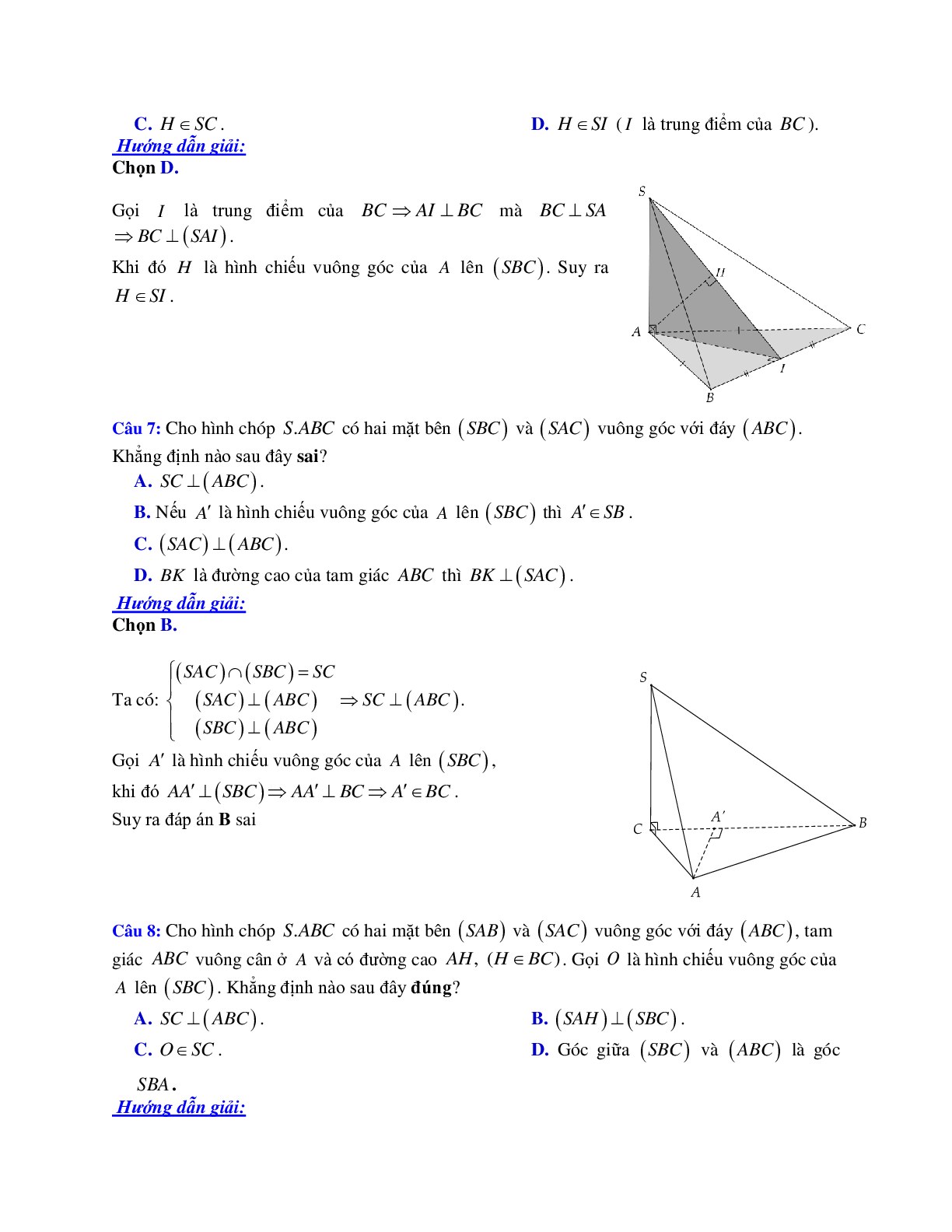 Phương pháp giải và bài tập về Cách chứng minh hai mặt phẳng vuông góc, chứng minh đường thẳng vuông góc với mặt phẳng chọn lọc (trang 4)