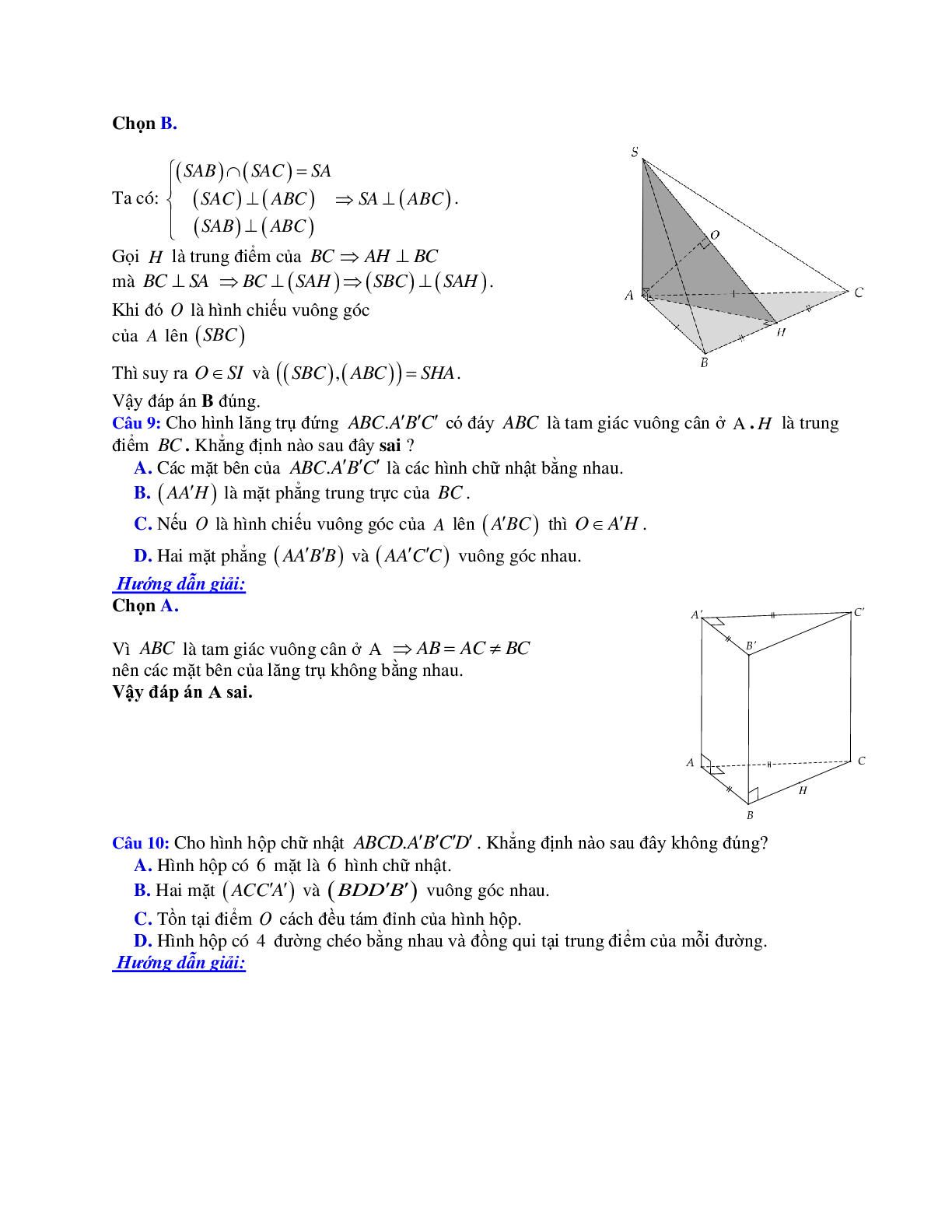 Phương pháp giải và bài tập về Cách chứng minh hai mặt phẳng vuông góc, chứng minh đường thẳng vuông góc với mặt phẳng chọn lọc (trang 5)
