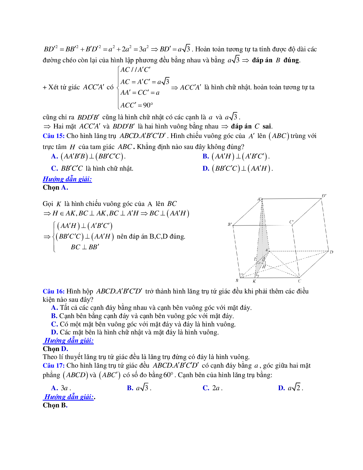 Phương pháp giải và bài tập về Cách chứng minh hai mặt phẳng vuông góc, chứng minh đường thẳng vuông góc với mặt phẳng chọn lọc (trang 8)