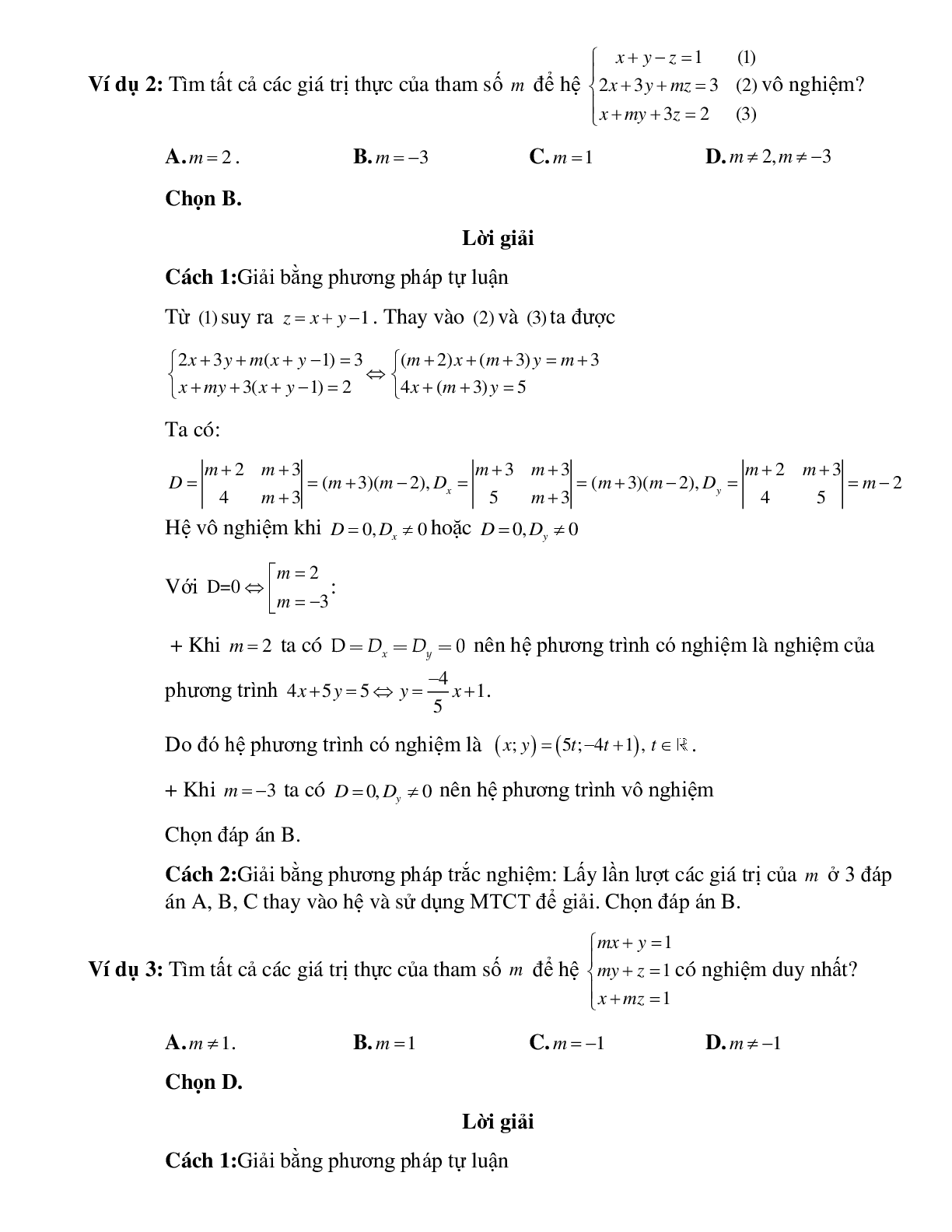 Tìm điều kiện của tham số đề hệ ba phương trình bậc nhất ba ẩn có nghiệm thỏa mãn điều kiện cho trước (trang 2)