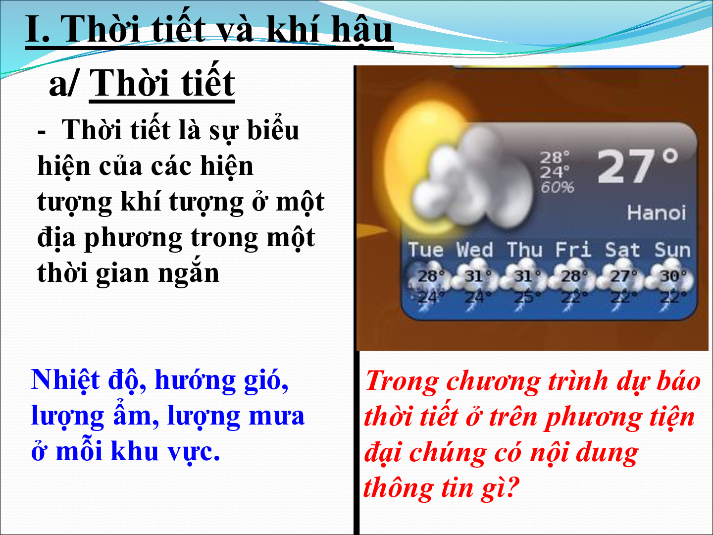 Bài giảng Địa lý 6 Tiết 22: Thời tiết khí hậu và nhiệt độ không khí (trang 2)
