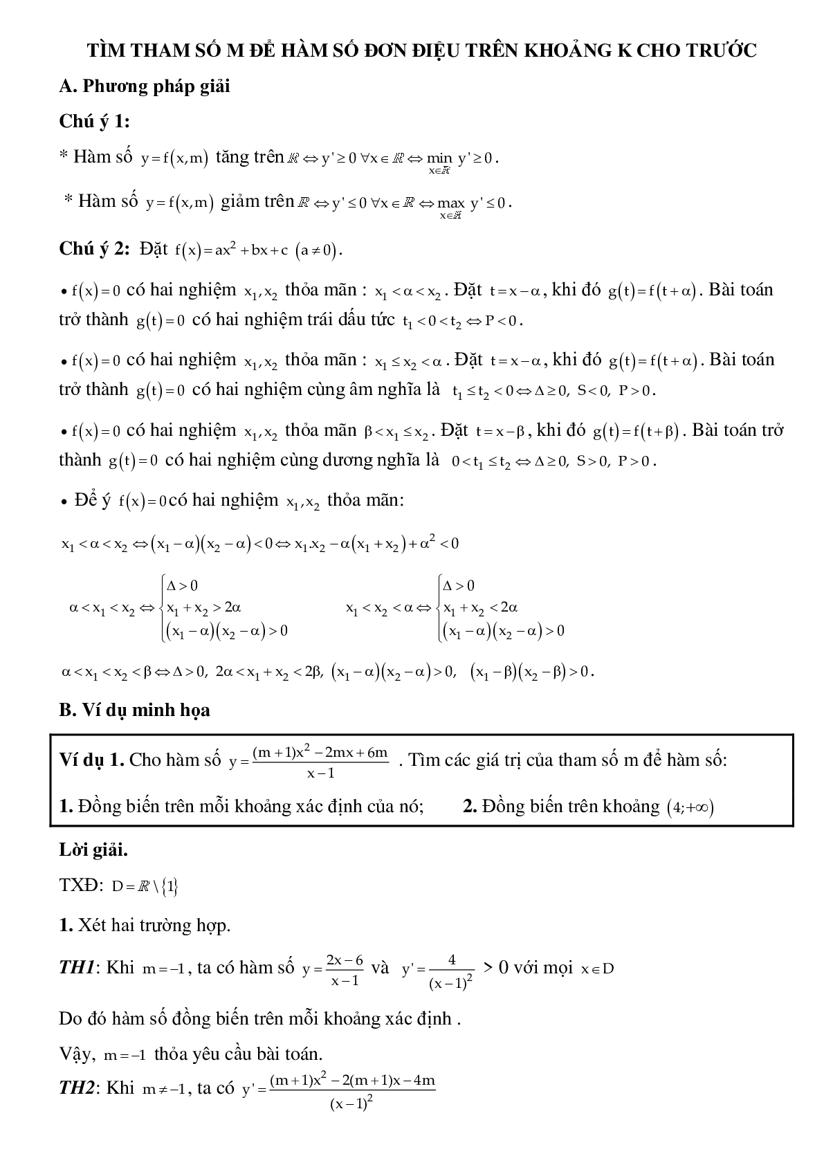 Dạng bài tập Tìm tham số m để hàm số đơn điệu trên khoảng K cho trước (trang 1)