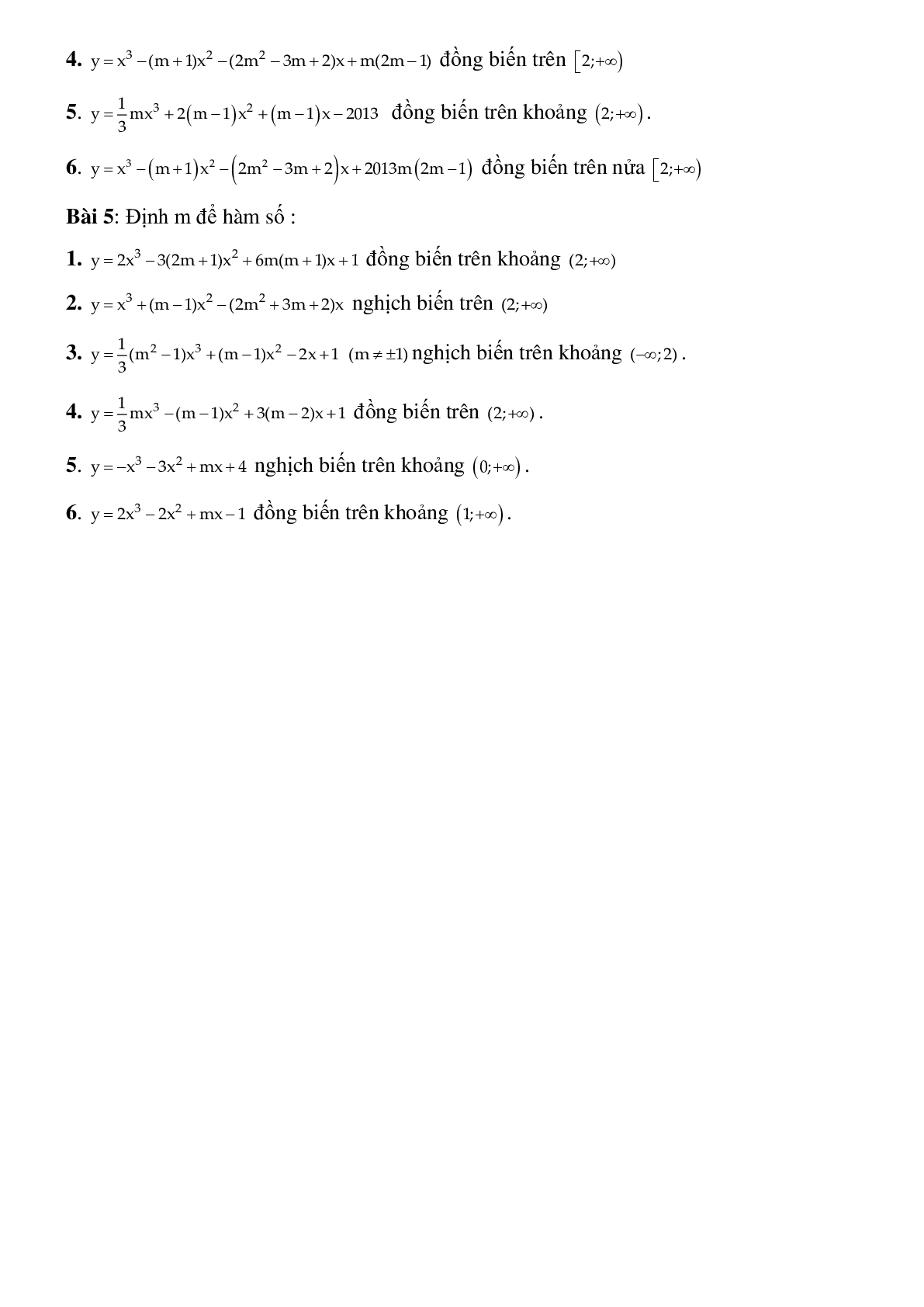 Dạng bài tập Tìm tham số m để hàm số đơn điệu trên khoảng K cho trước (trang 4)