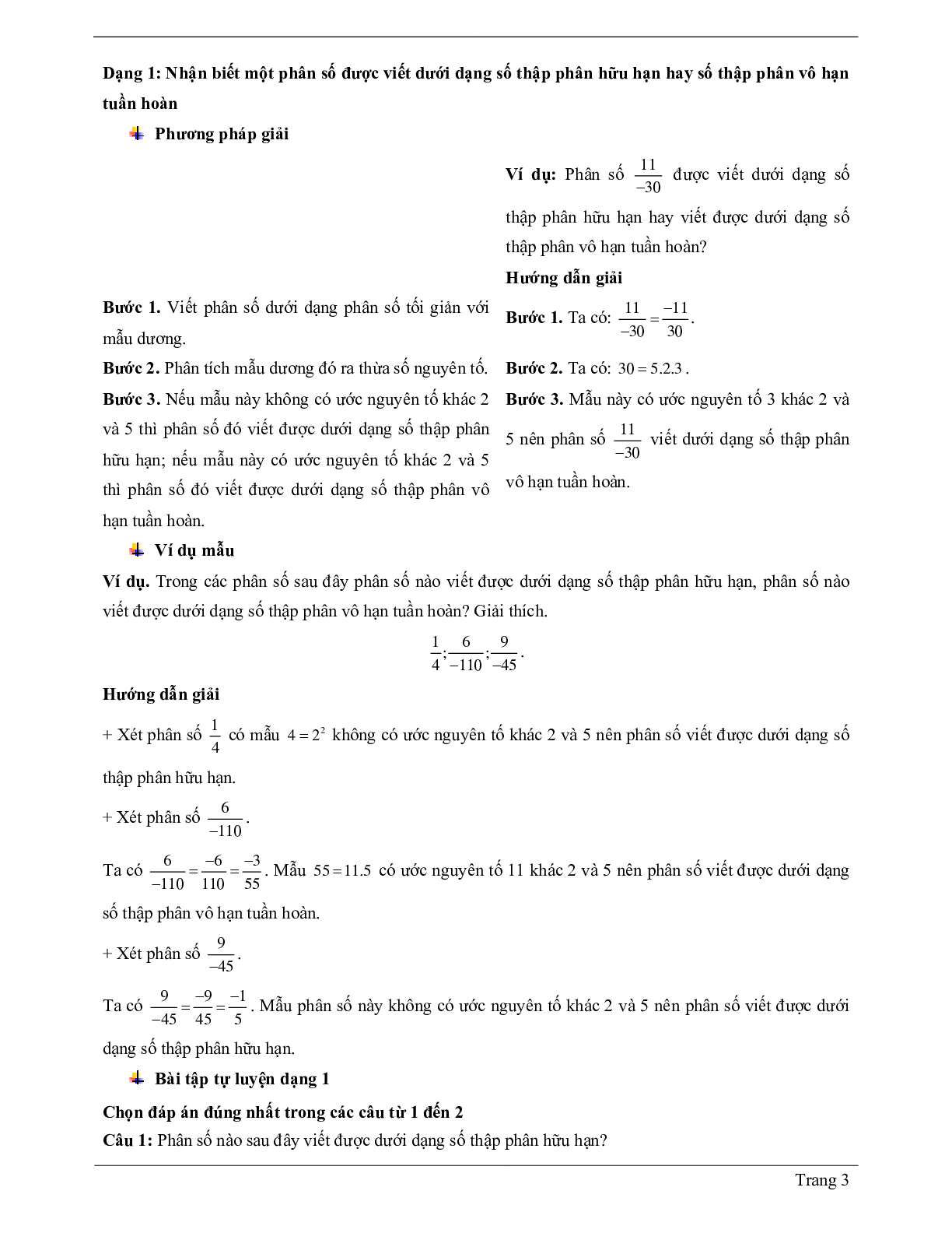 Lý thuyết Toán 7 có đáp án: Số thập phân hữu hạn. Số thập phân vô hạn tuần hoàn (trang 3)