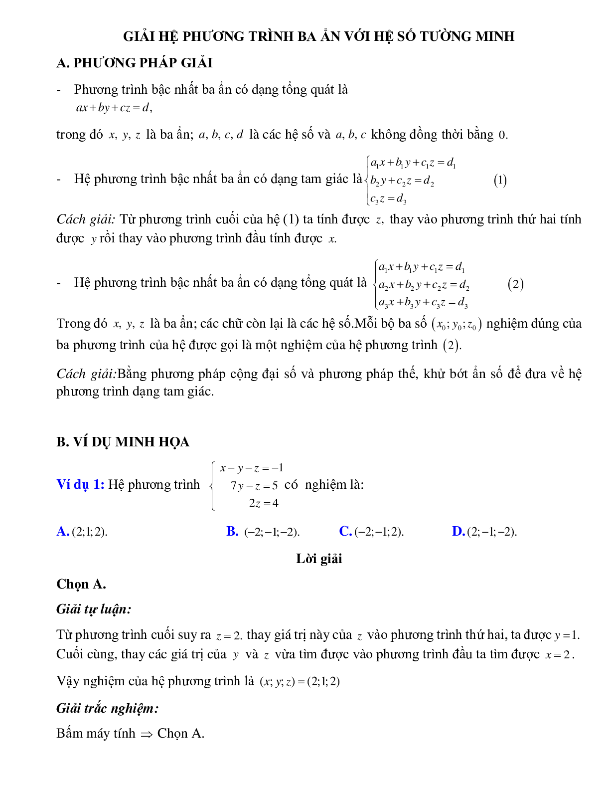 Giải hệ phương trình ba ẩn với hệ số tường minh (trang 1)