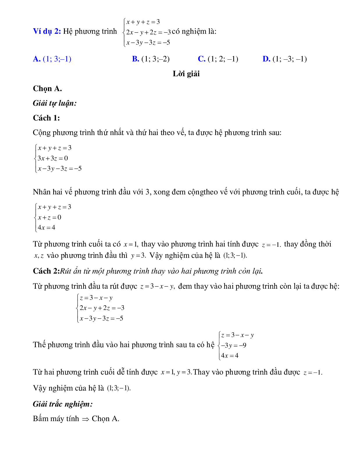 Giải hệ phương trình ba ẩn với hệ số tường minh (trang 2)