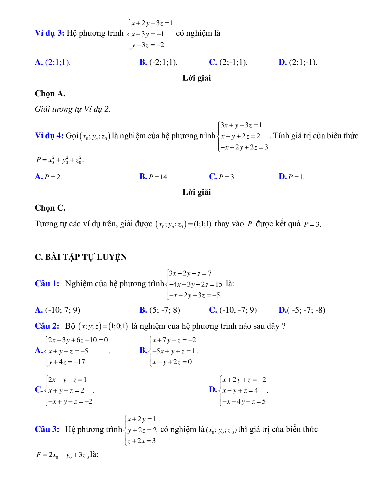 Giải hệ phương trình ba ẩn với hệ số tường minh (trang 3)