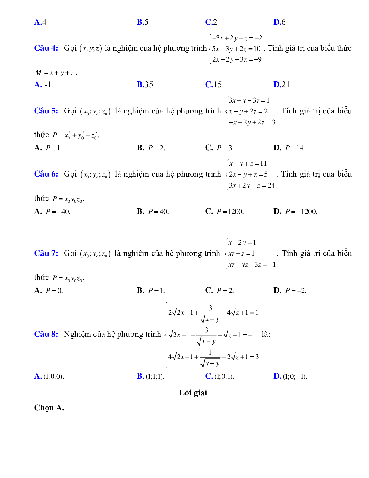 Giải hệ phương trình ba ẩn với hệ số tường minh (trang 4)