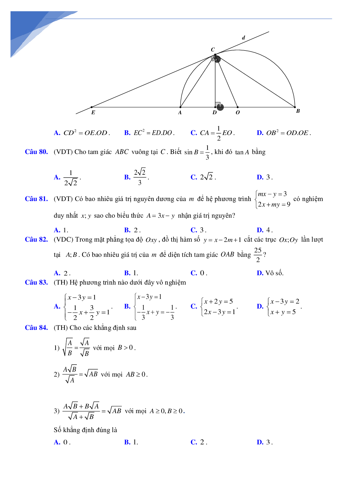 Bộ câu hỏi trắc nghiệm ôn lớp 10 môn toán (trang 9)