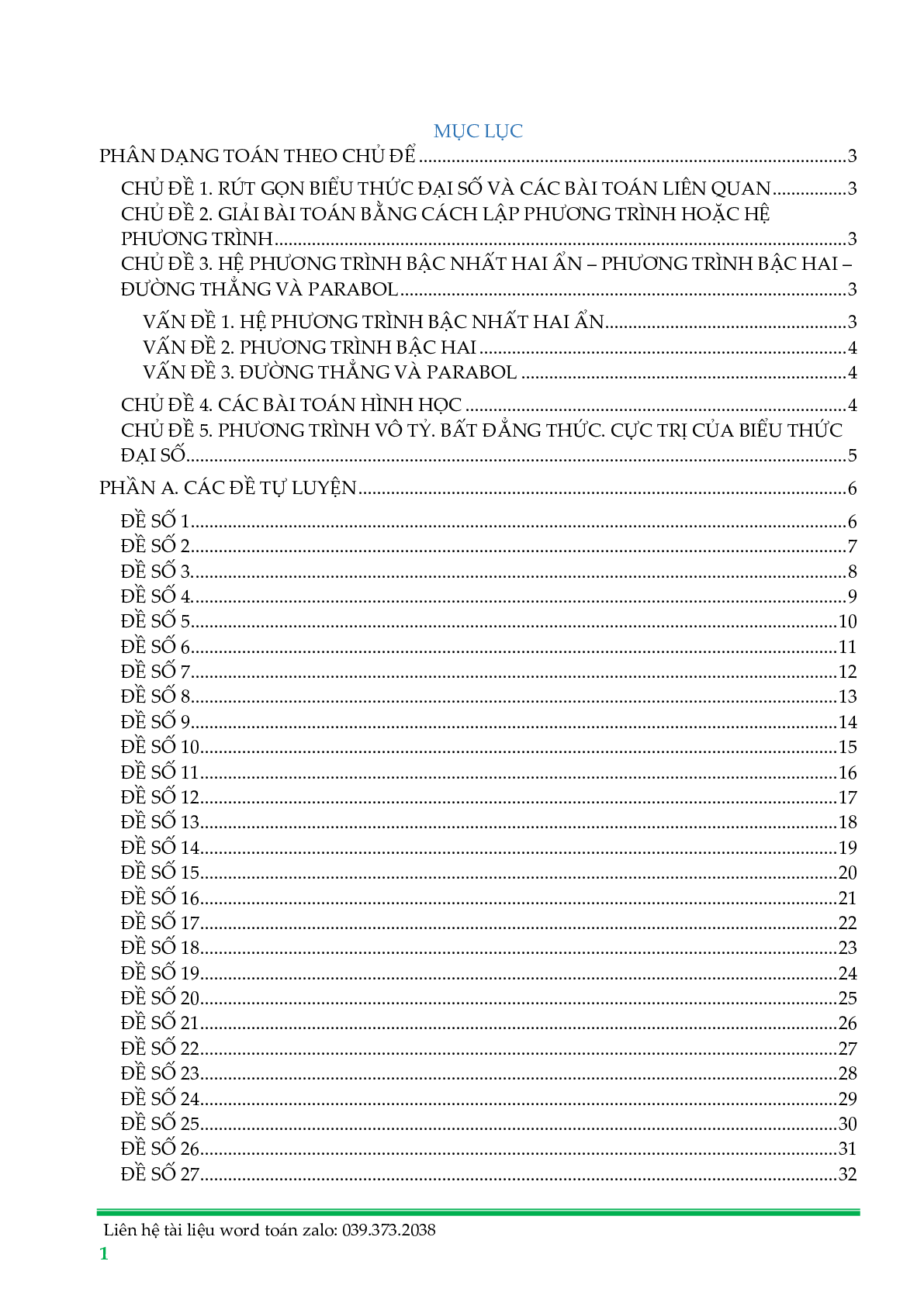 Tuyển tập 35 đề thi toán vào lớp 10 trung học phổ thông (trang 1)