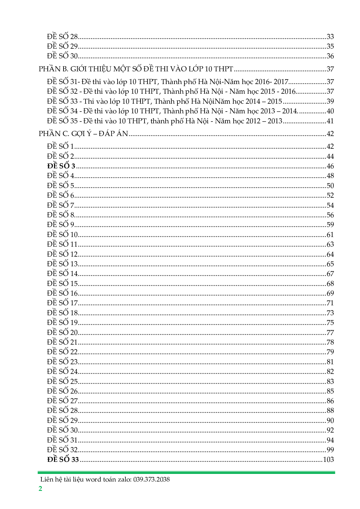 Tuyển tập 35 đề thi toán vào lớp 10 trung học phổ thông (trang 2)