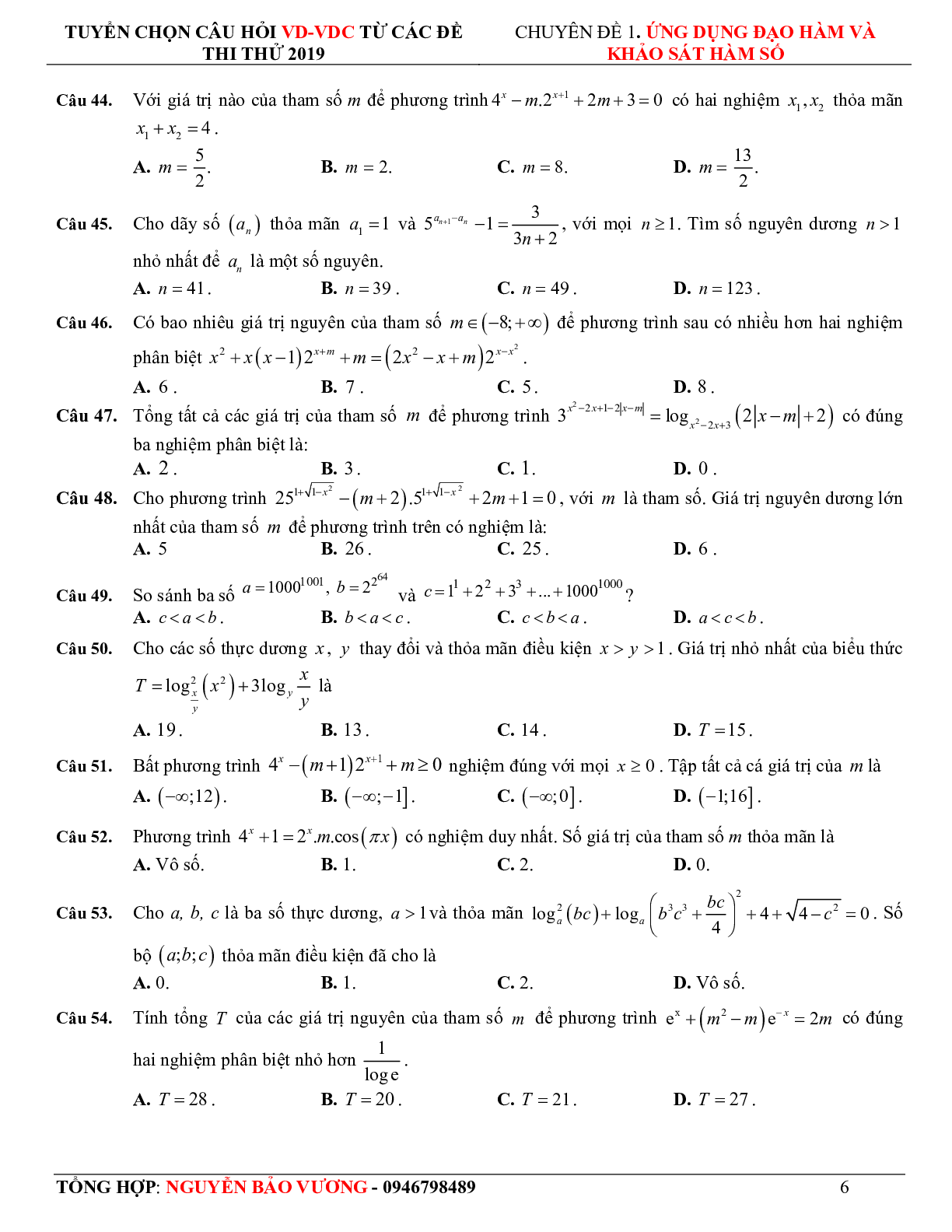 57 bài toán vận dụng - vận dụng cao hàm số mũ, logarit - có lời giải chi tiết (trang 7)