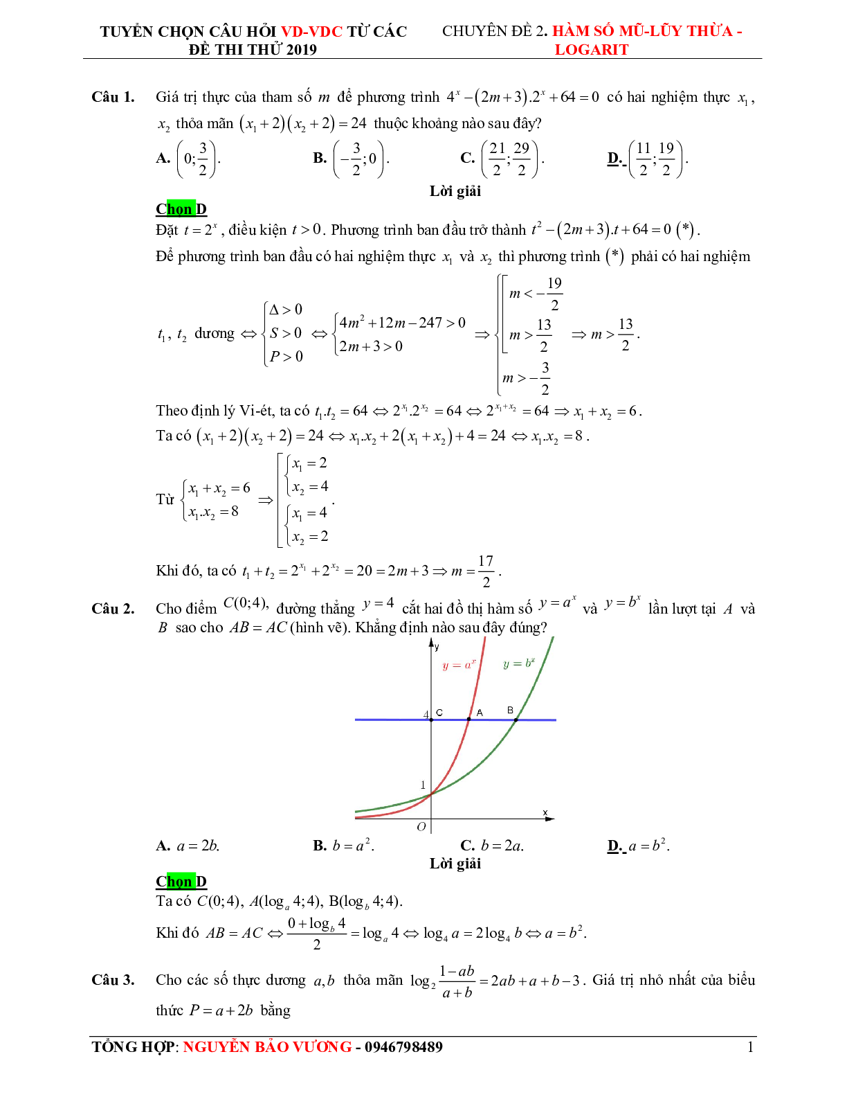 57 bài toán vận dụng - vận dụng cao hàm số mũ, logarit - có lời giải chi tiết (trang 9)