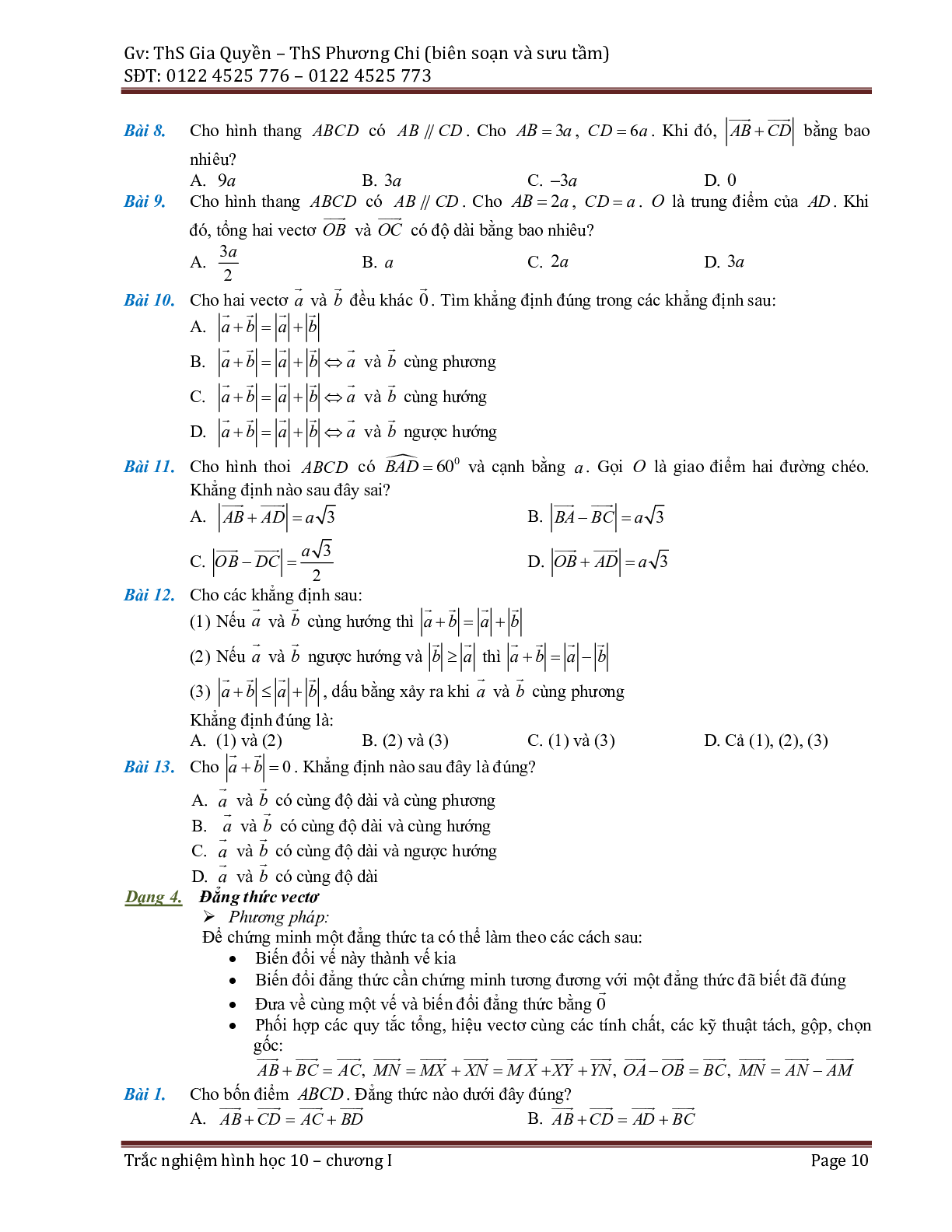 Phân dạng và bài tập trắc nghiệm chuyên đề vector (trang 10)