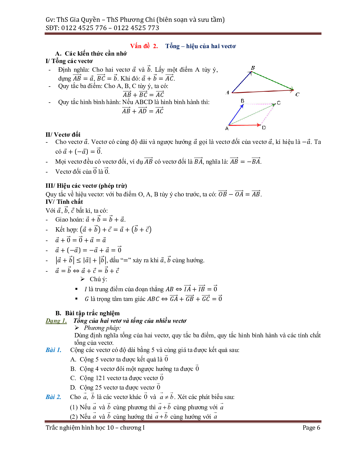 Phân dạng và bài tập trắc nghiệm chuyên đề vector (trang 6)