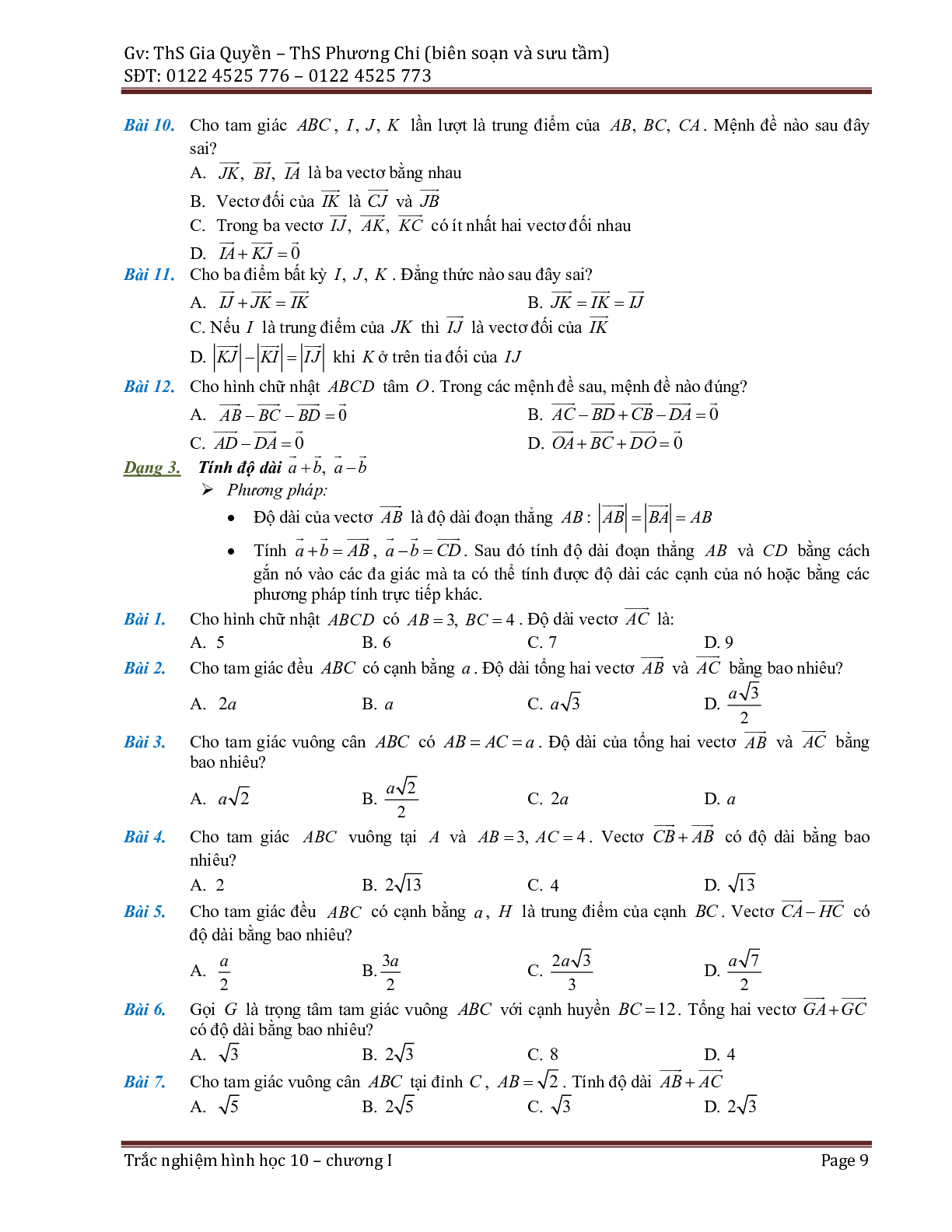 Phân dạng và bài tập trắc nghiệm chuyên đề vector (trang 9)