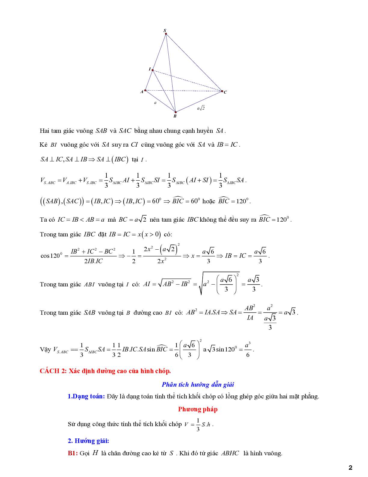 Tính thể tích khối chóp biết góc giữa hai mặt phẳng (trang 2)