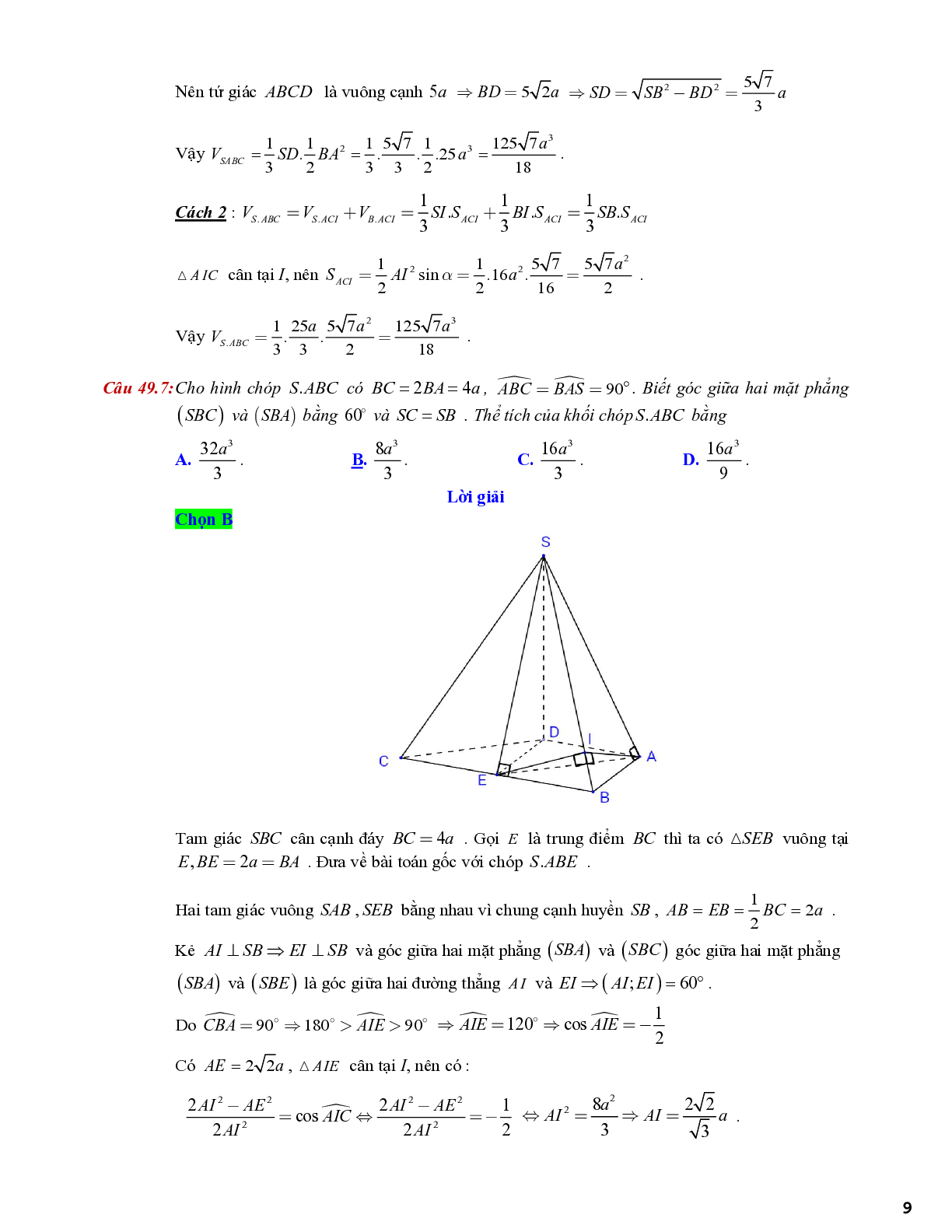 Tính thể tích khối chóp biết góc giữa hai mặt phẳng (trang 9)
