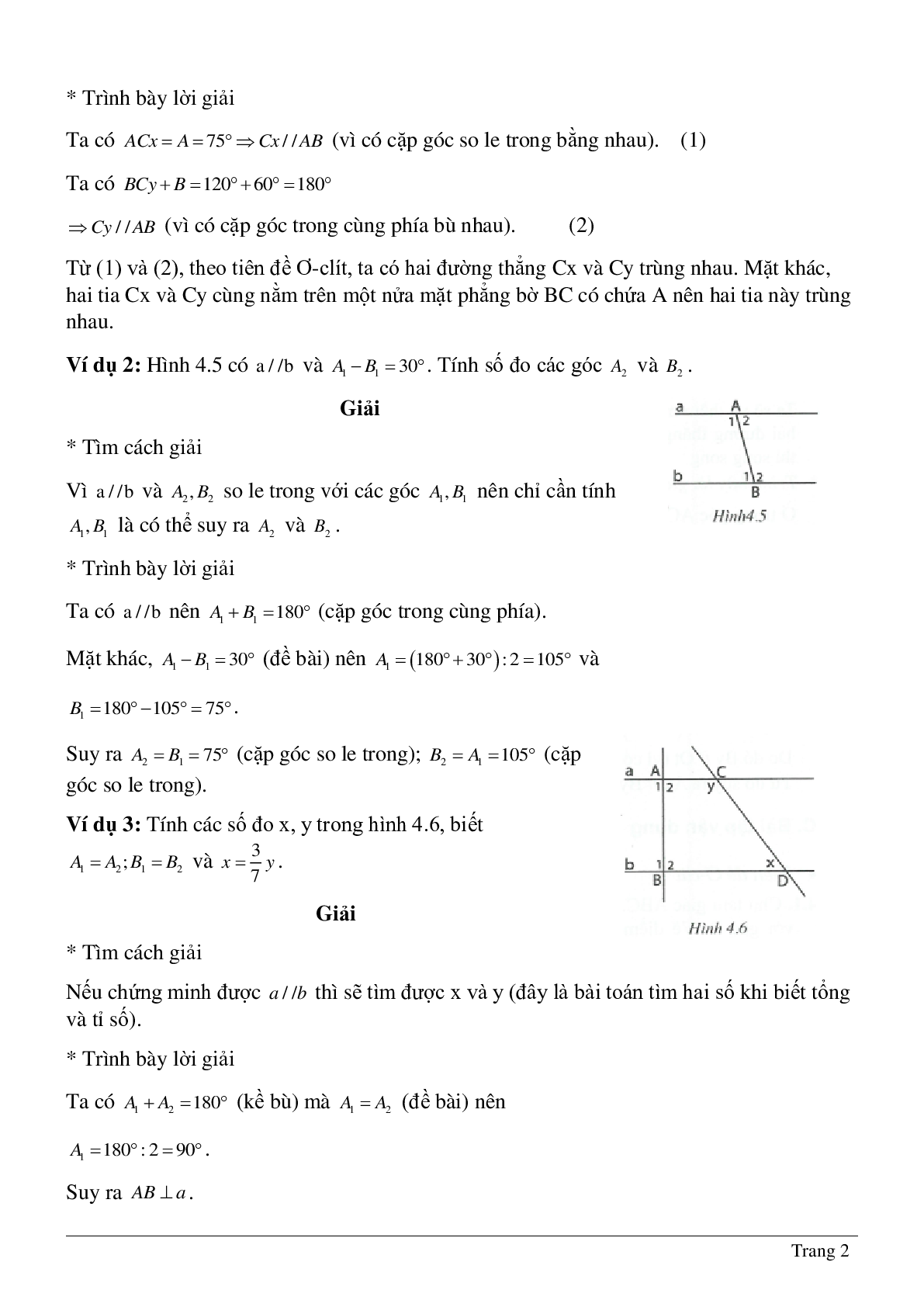 Phương pháp giải và bài tập về Tiên đề Ơ-clit - Tính chất của hai đường thẳng song song có lời giải (trang 2)