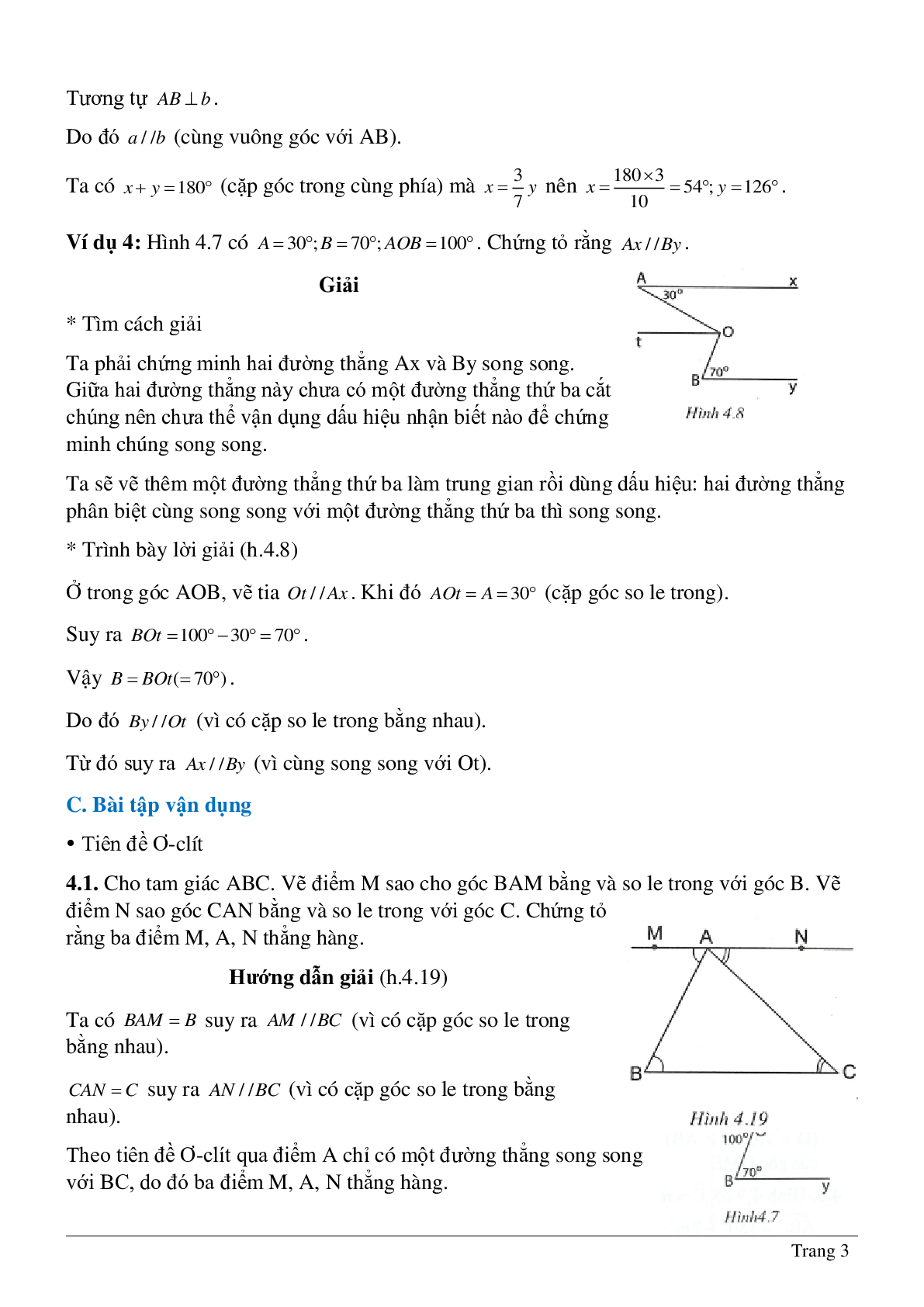 Phương pháp giải và bài tập về Tiên đề Ơ-clit - Tính chất của hai đường thẳng song song có lời giải (trang 3)