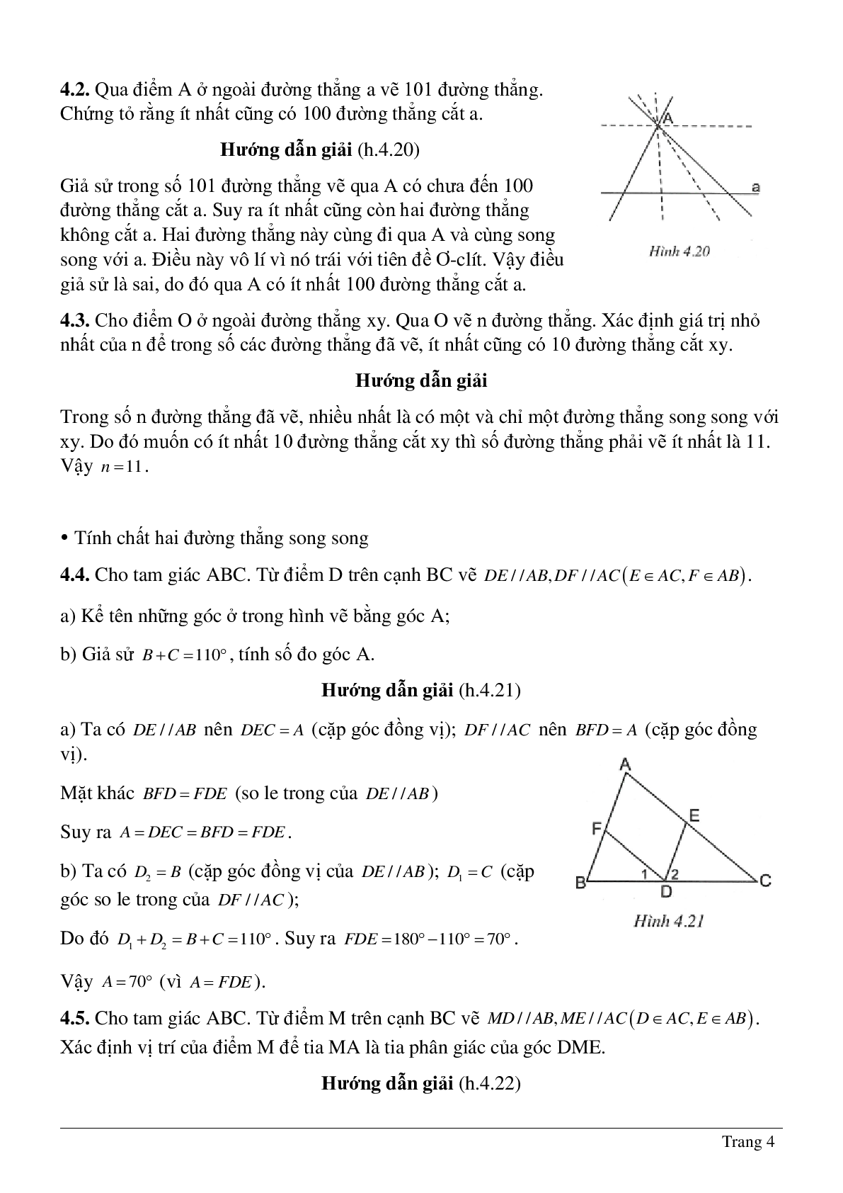 Phương pháp giải và bài tập về Tiên đề Ơ-clit - Tính chất của hai đường thẳng song song có lời giải (trang 4)