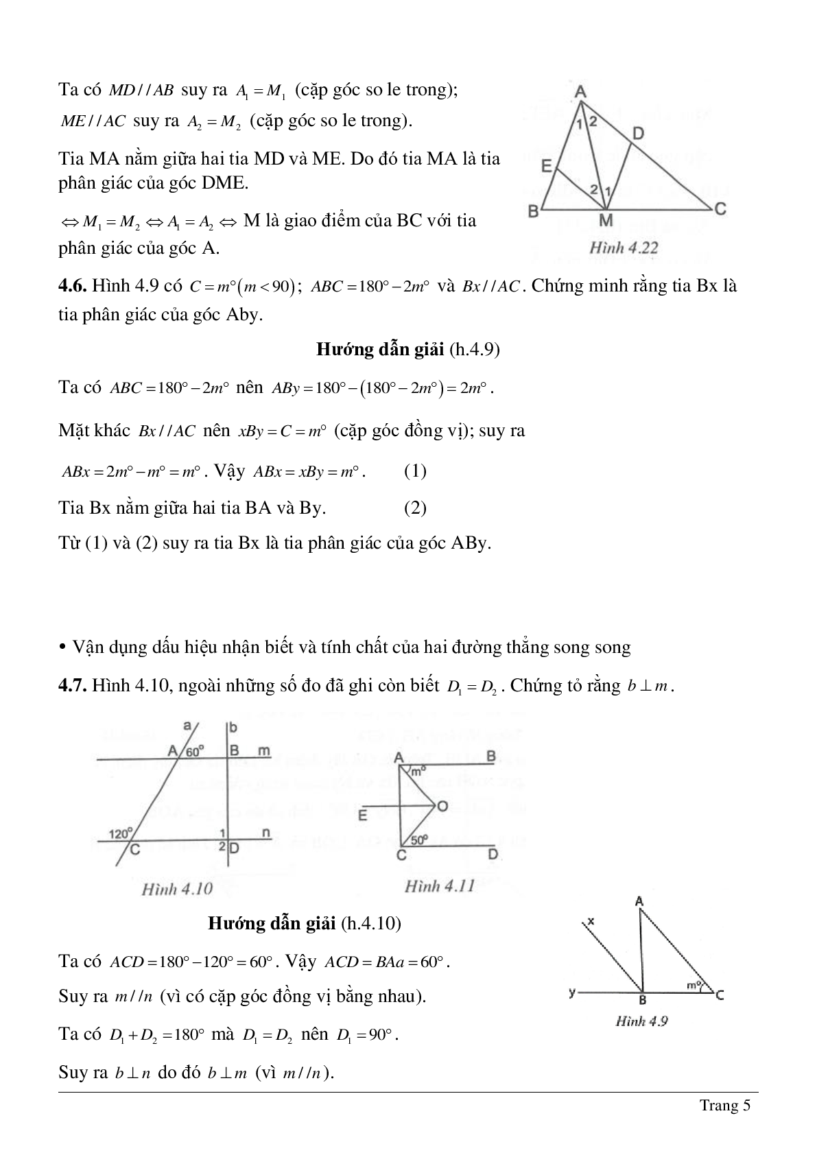 Phương pháp giải và bài tập về Tiên đề Ơ-clit - Tính chất của hai đường thẳng song song có lời giải (trang 5)