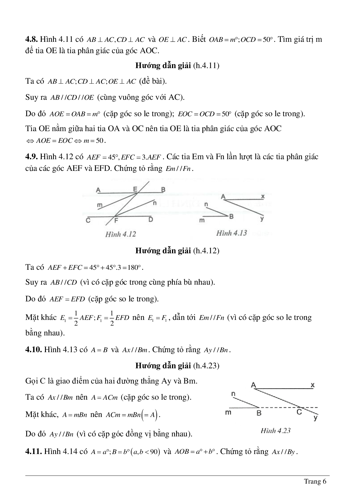 Phương pháp giải và bài tập về Tiên đề Ơ-clit - Tính chất của hai đường thẳng song song có lời giải (trang 6)