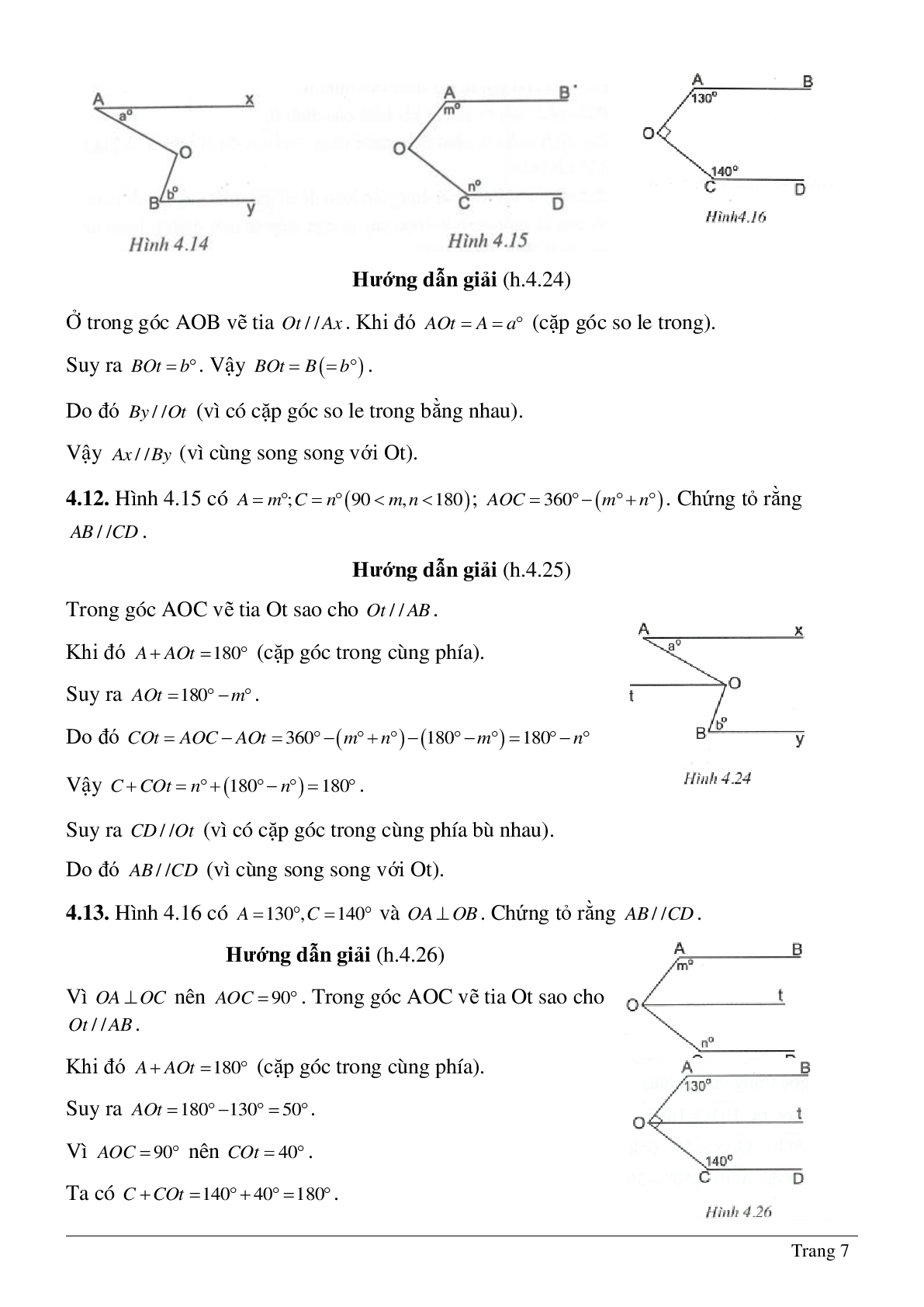 Phương pháp giải và bài tập về Tiên đề Ơ-clit - Tính chất của hai đường thẳng song song có lời giải (trang 7)