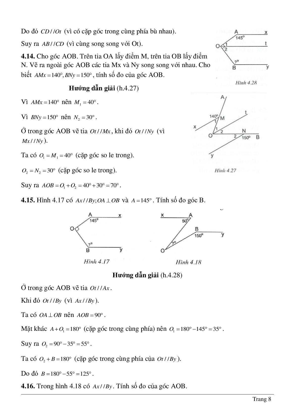 Phương pháp giải và bài tập về Tiên đề Ơ-clit - Tính chất của hai đường thẳng song song có lời giải (trang 8)
