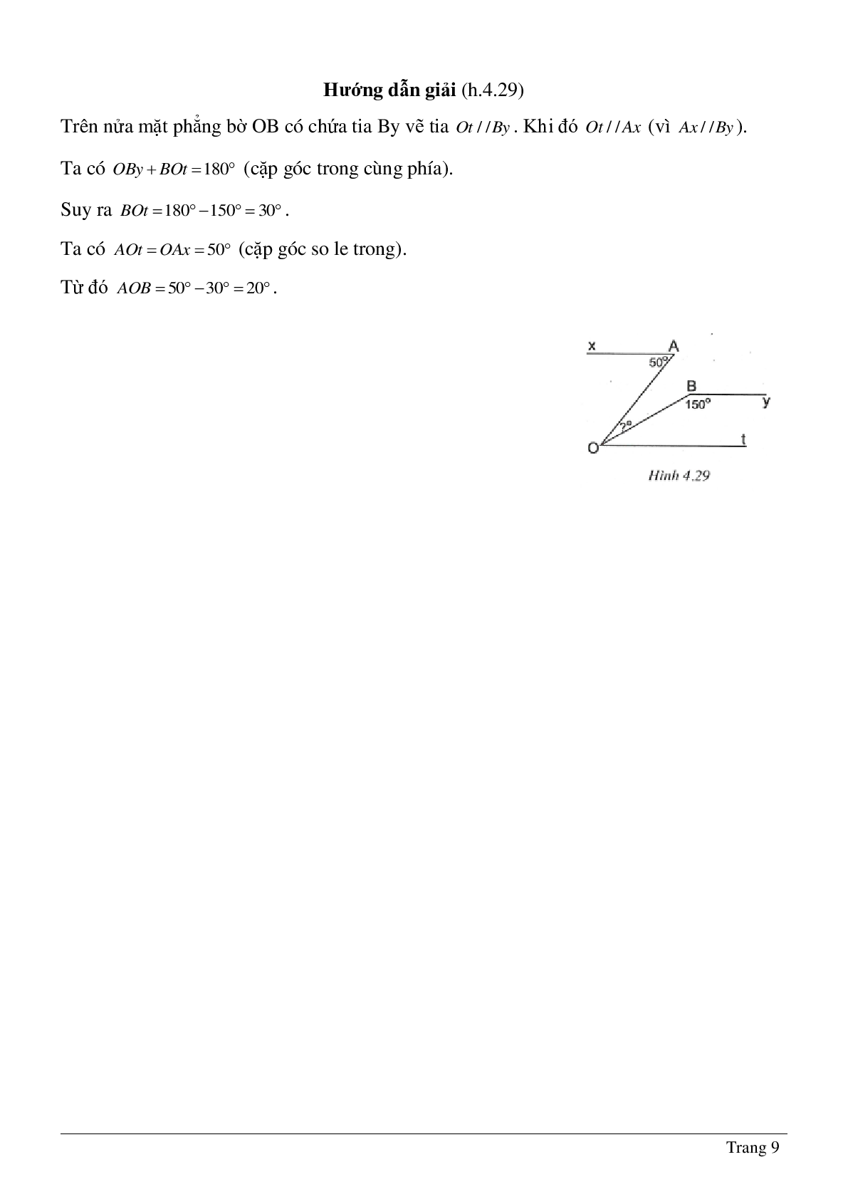 Phương pháp giải và bài tập về Tiên đề Ơ-clit - Tính chất của hai đường thẳng song song có lời giải (trang 9)
