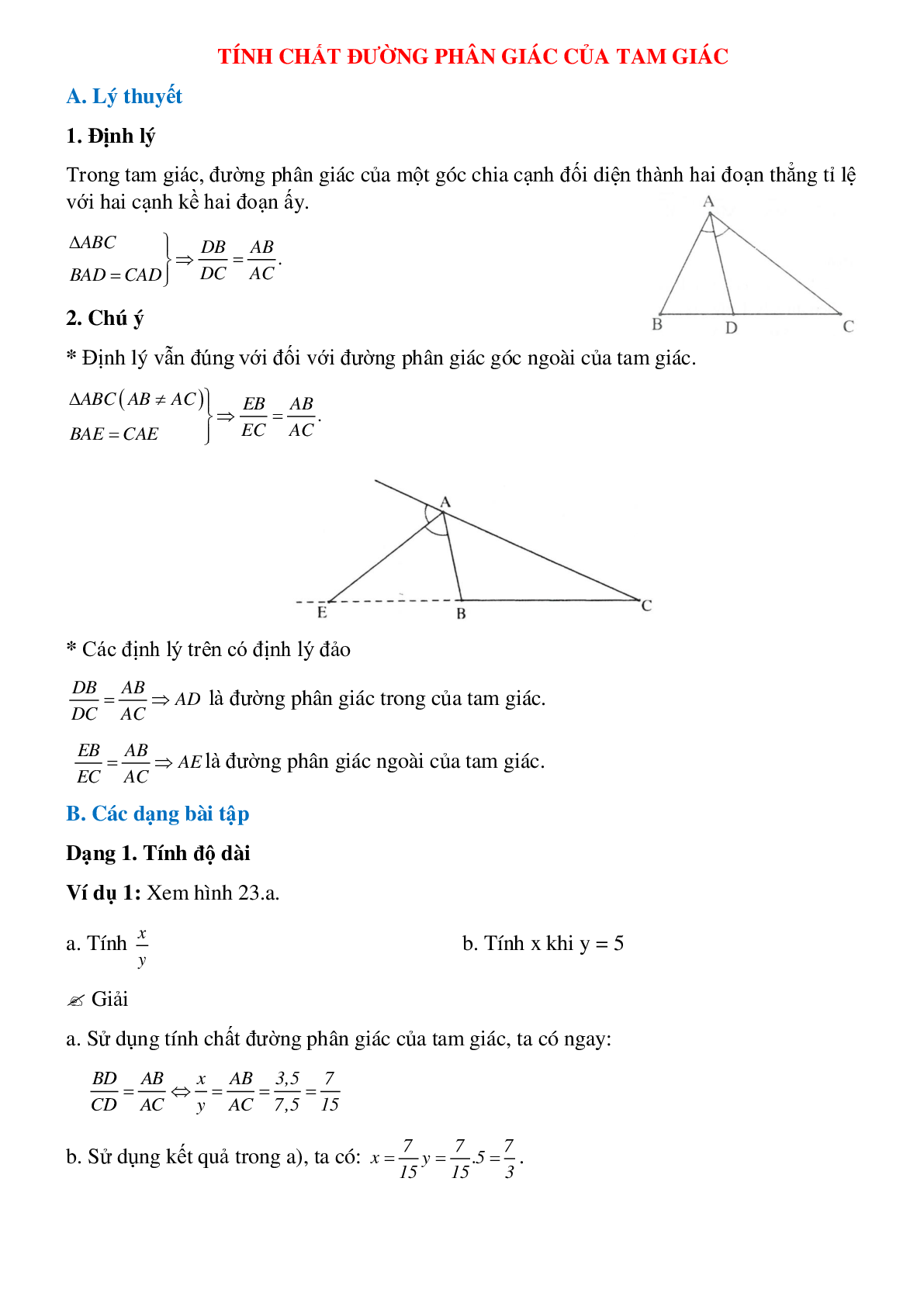 Phương pháp giải và bài tập về Tính chất đường phân giác của tam giác chọn lọc (trang 1)