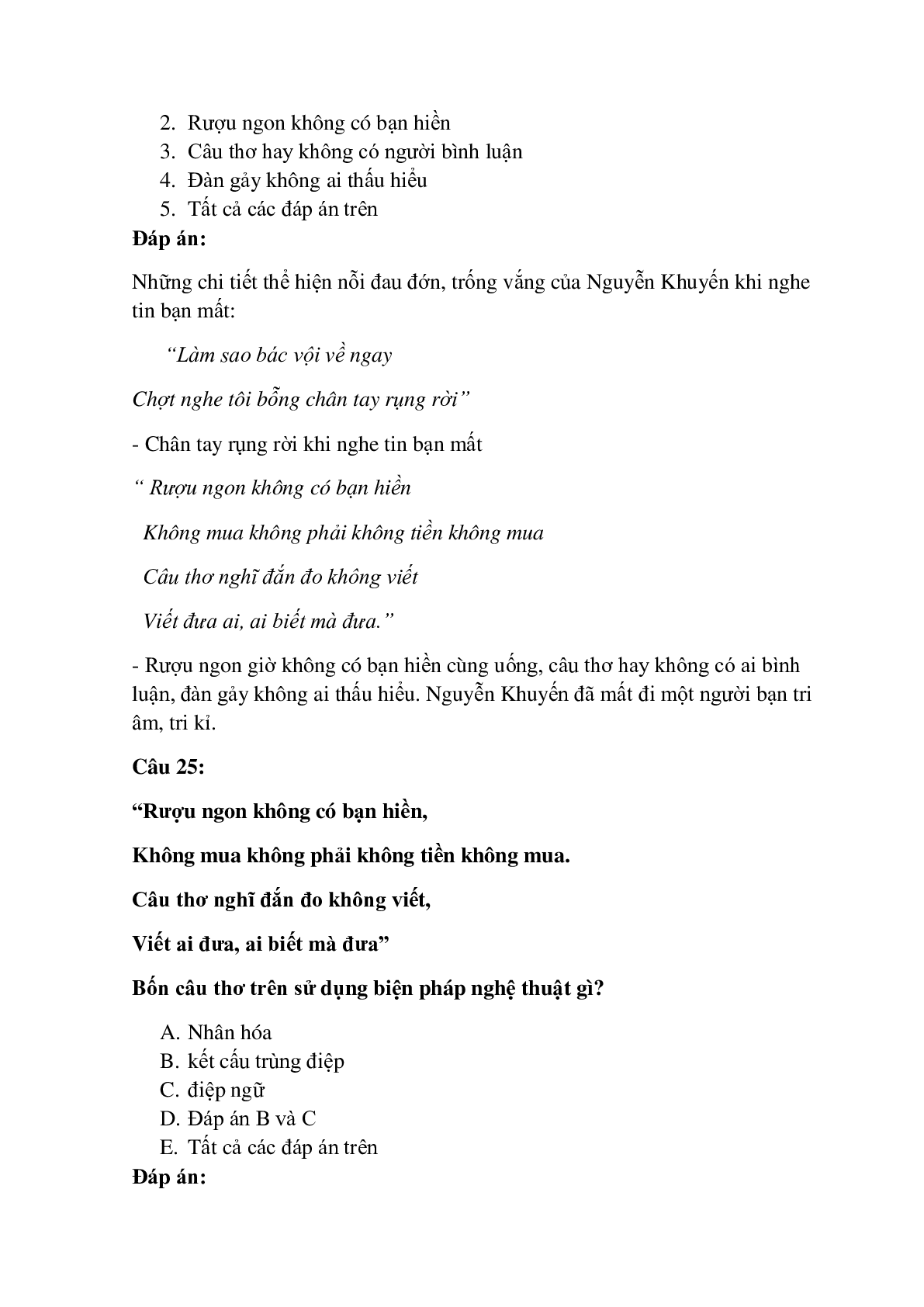 30 câu Trắc nghiệm Khóc Dương Khuê - Nguyễn Khuyến có đáp án 2023 – Ngữ Văn lớp 11 (trang 10)