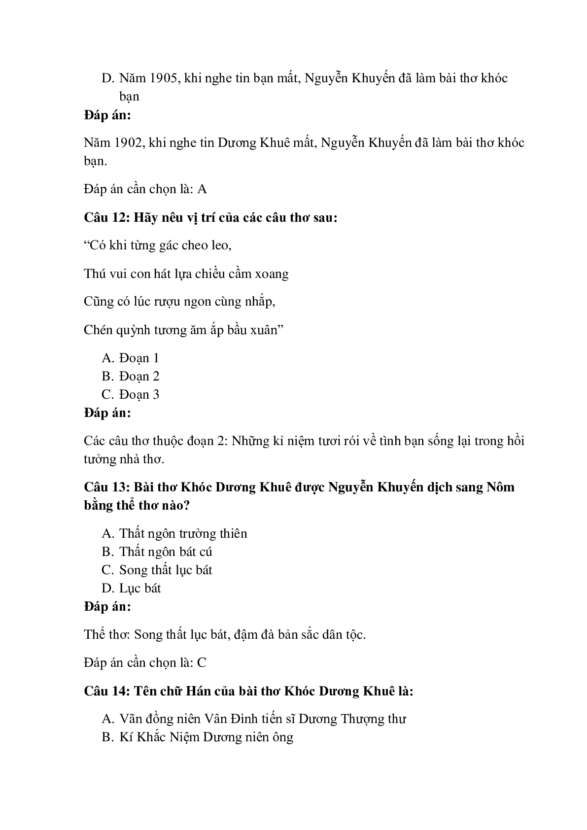 30 câu Trắc nghiệm Khóc Dương Khuê - Nguyễn Khuyến có đáp án 2023 – Ngữ Văn lớp 11 (trang 5)