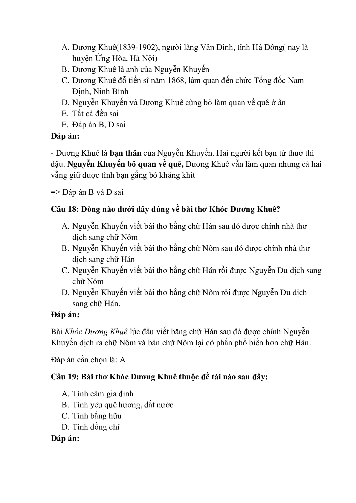 30 câu Trắc nghiệm Khóc Dương Khuê - Nguyễn Khuyến có đáp án 2023 – Ngữ Văn lớp 11 (trang 7)