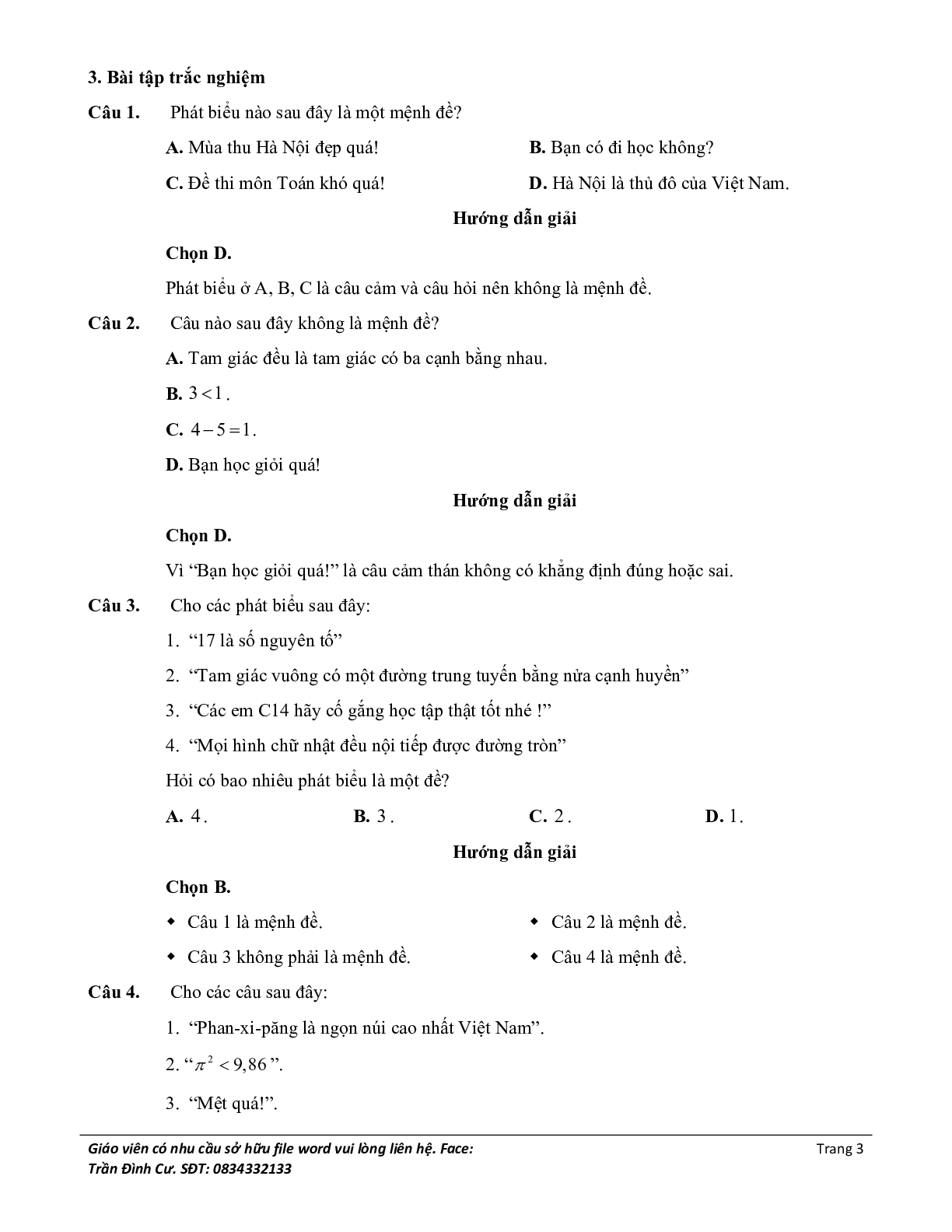 Phân loại và phương pháp giải bài tập về mệnh đề (trang 3)
