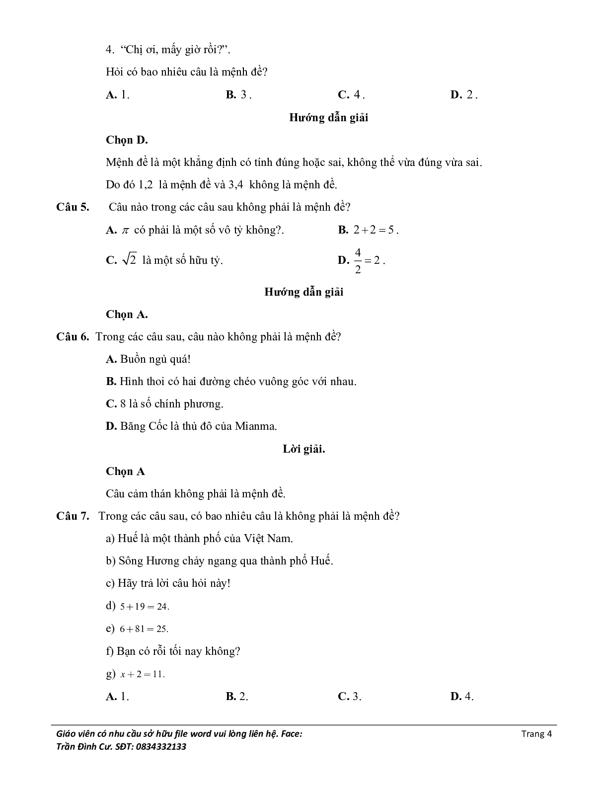 Phân loại và phương pháp giải bài tập về mệnh đề (trang 4)
