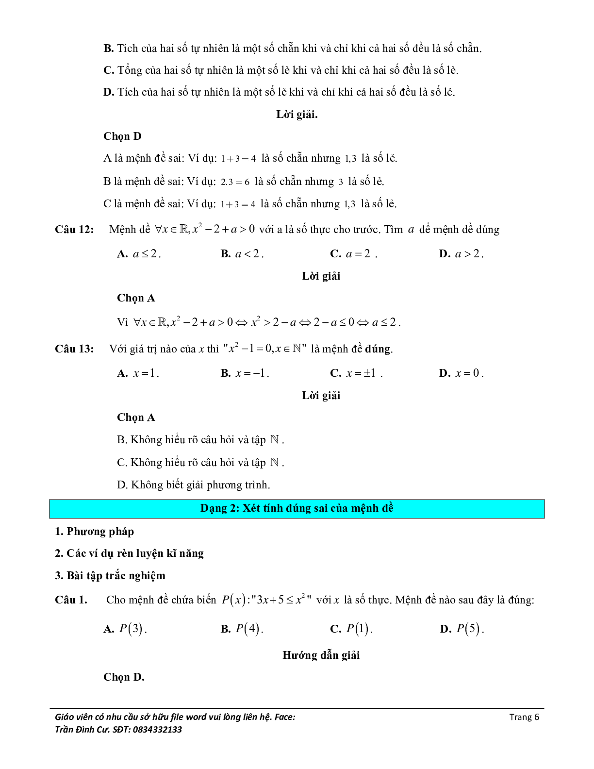 Phân loại và phương pháp giải bài tập về mệnh đề (trang 6)