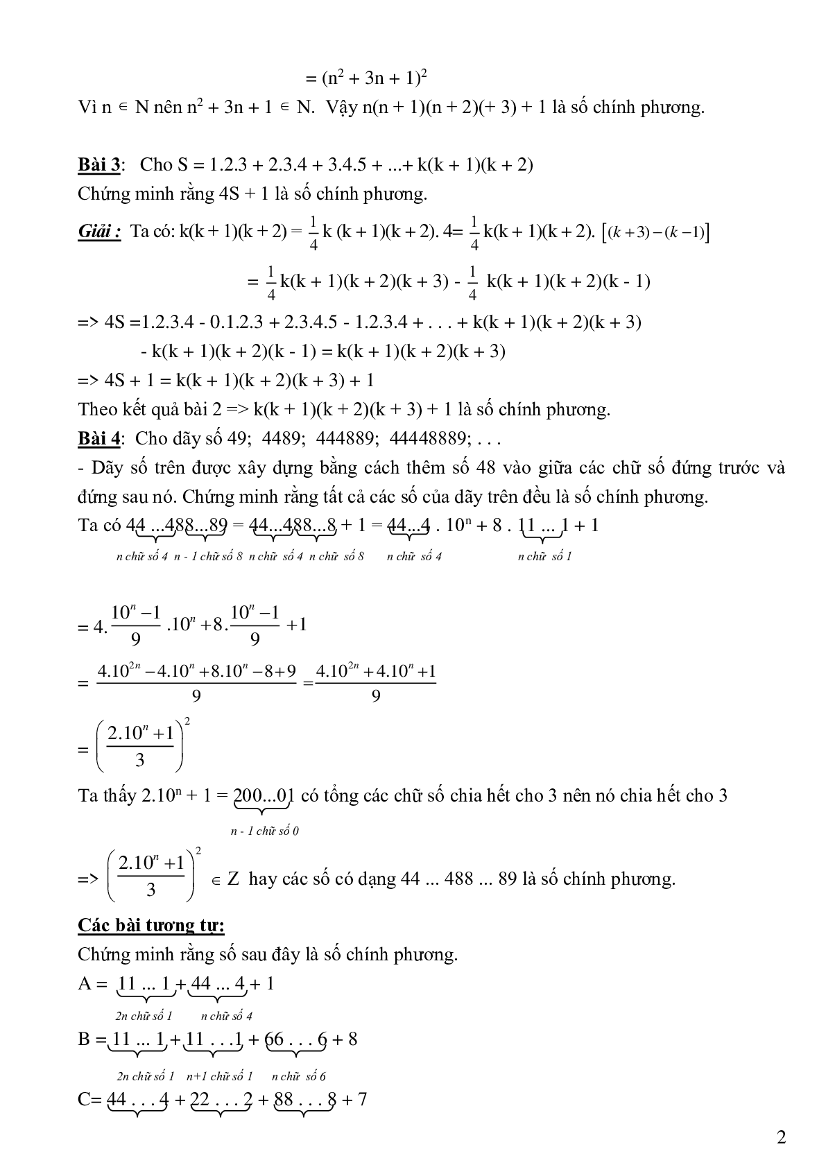 Bài tập cơ bản và nâng cao số chính phương (trang 2)