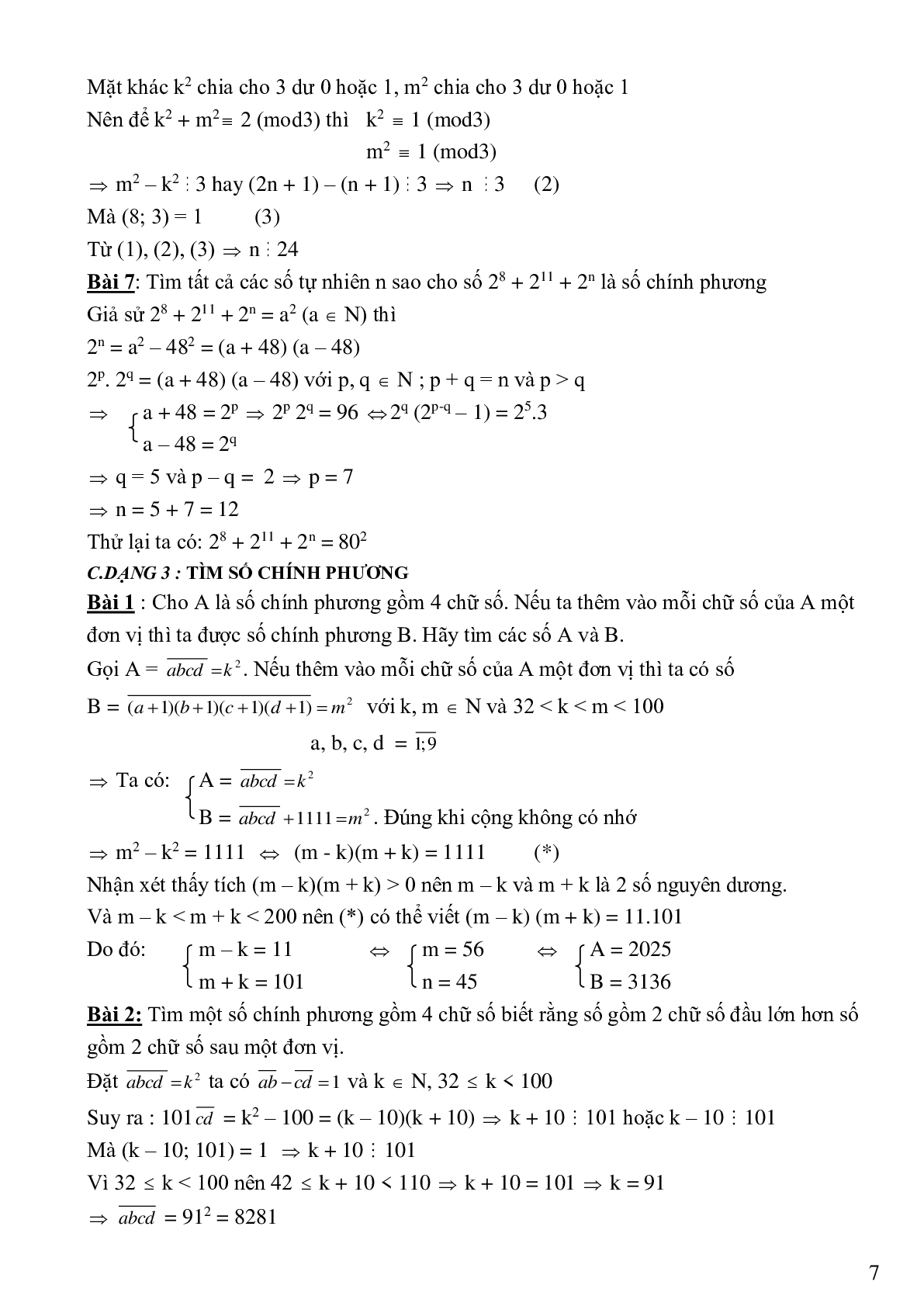 Bài tập cơ bản và nâng cao số chính phương (trang 7)